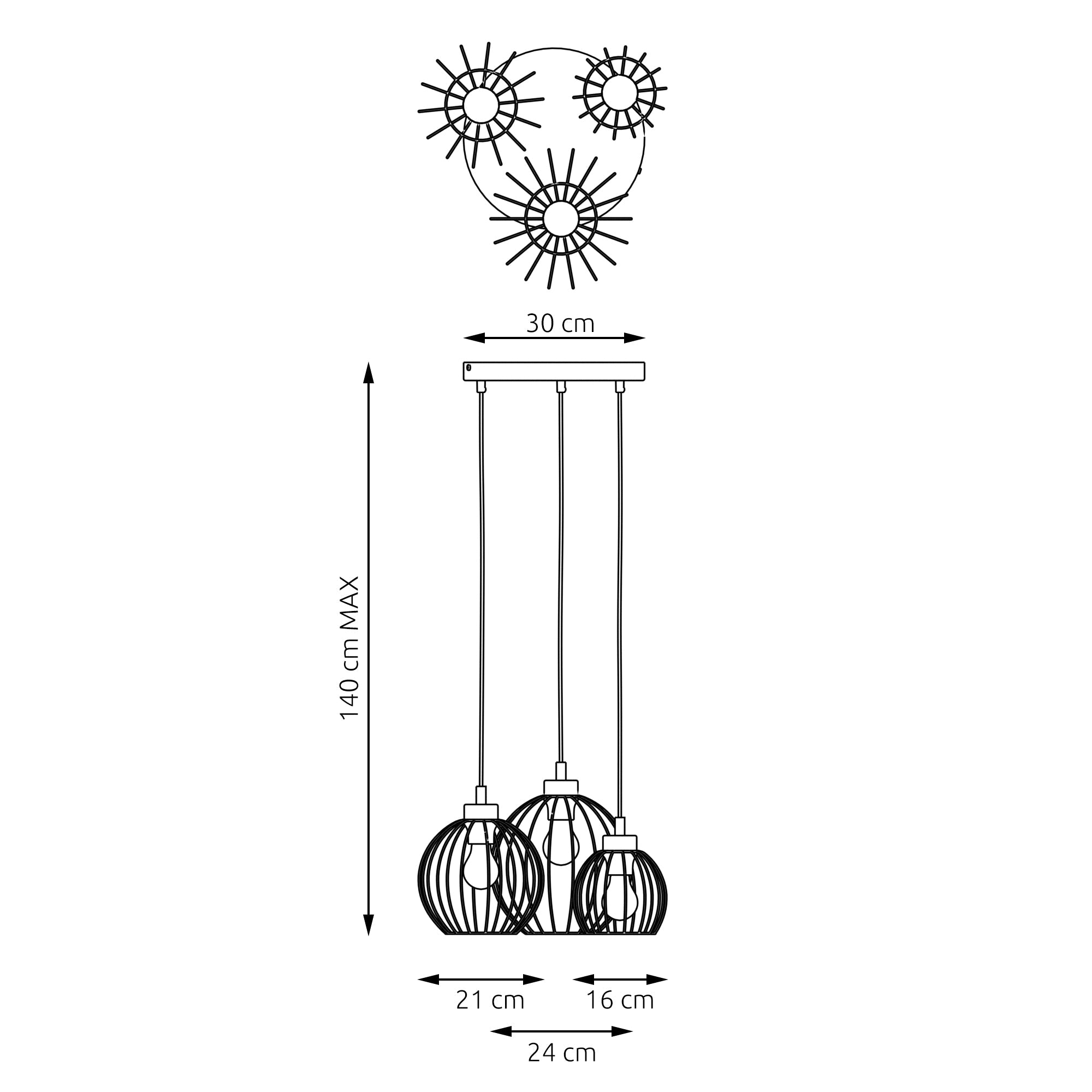 Lampa Wisząca Metalowa LIMA Potrójna 3xE27 Druciane Klosze Regulowana Loft - LAITICA