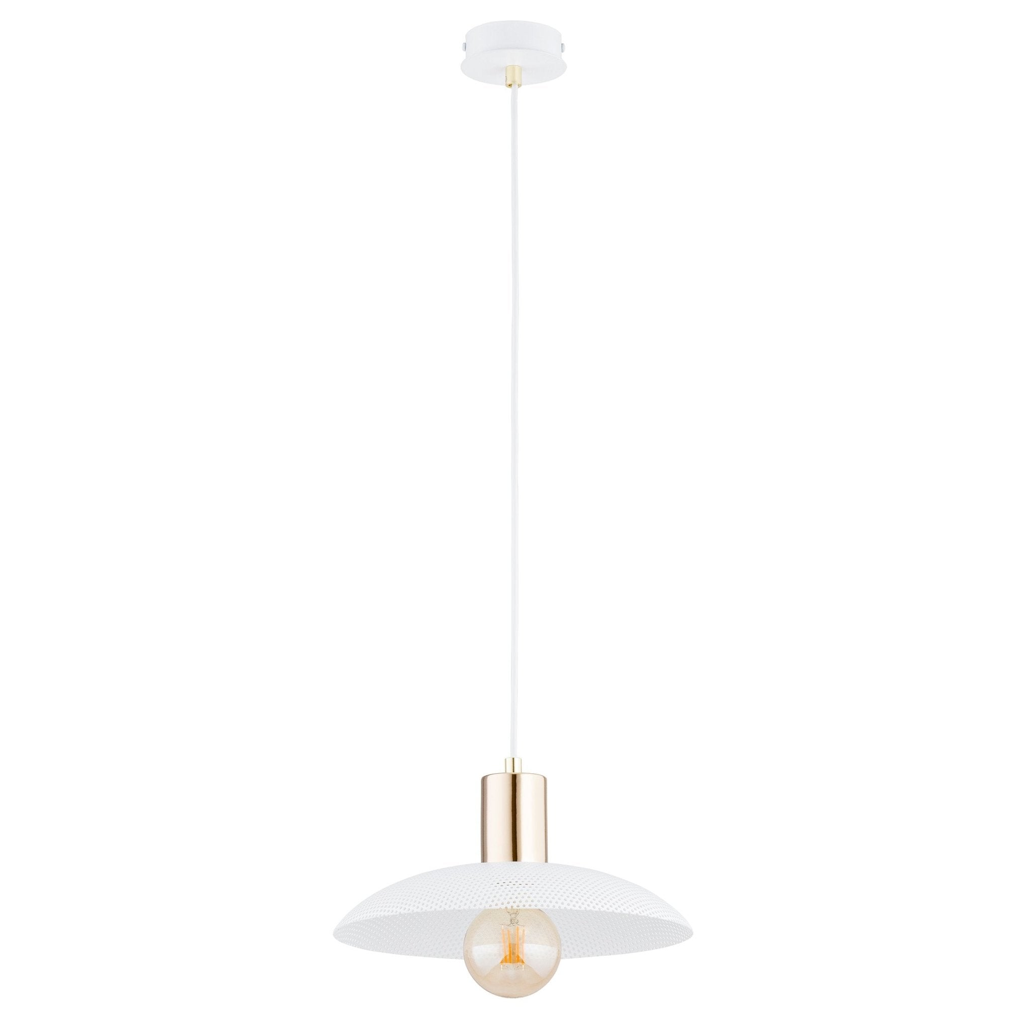 Lampa wisząca NELI 1xE27 ZŁOTE DODATKI biały klosz SUFITOWA regulacja - LAITICA