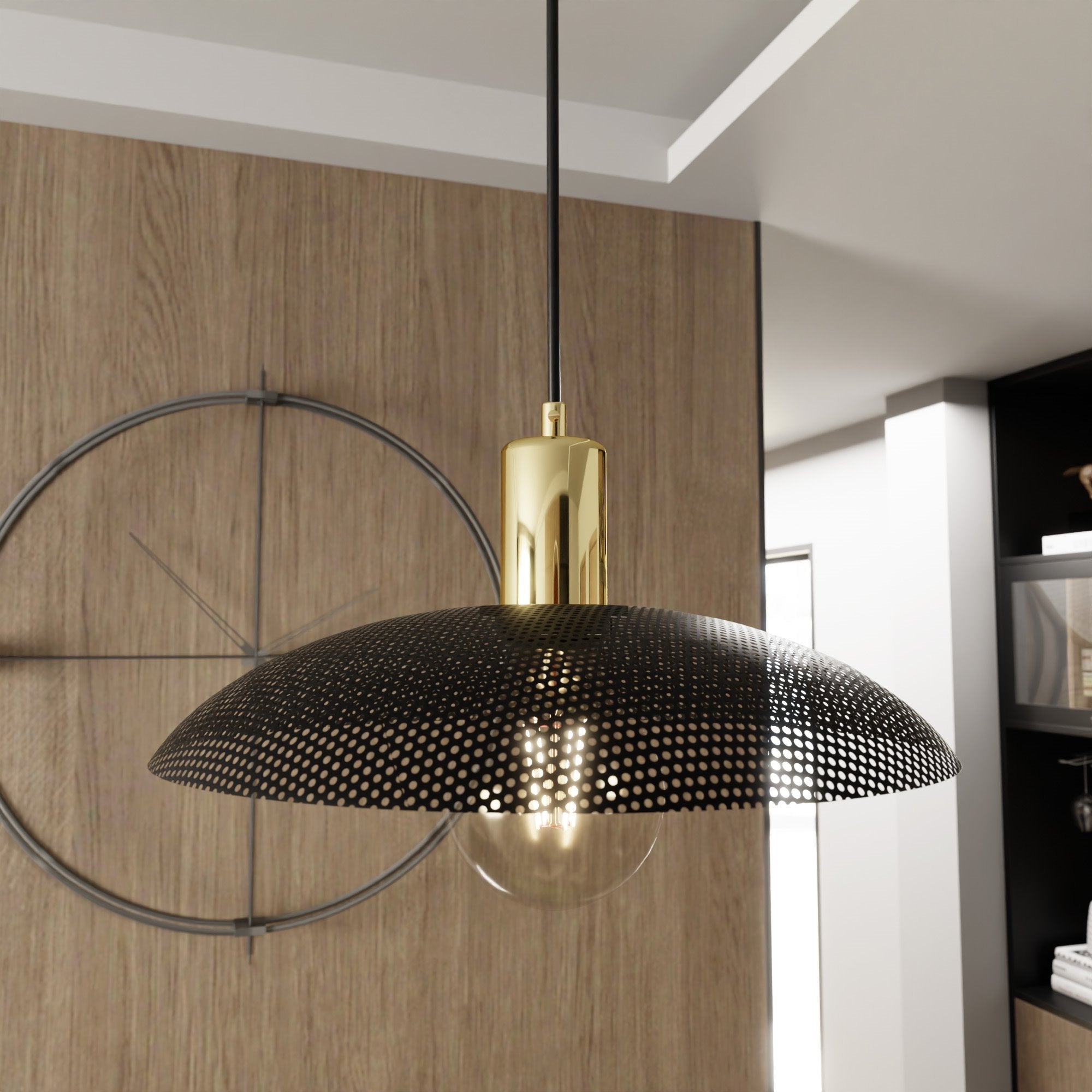 Lampa wisząca NELI 1xE27 ZŁOTE DODATKI czarny klosz SUFITOWA regulacja - LAITICA