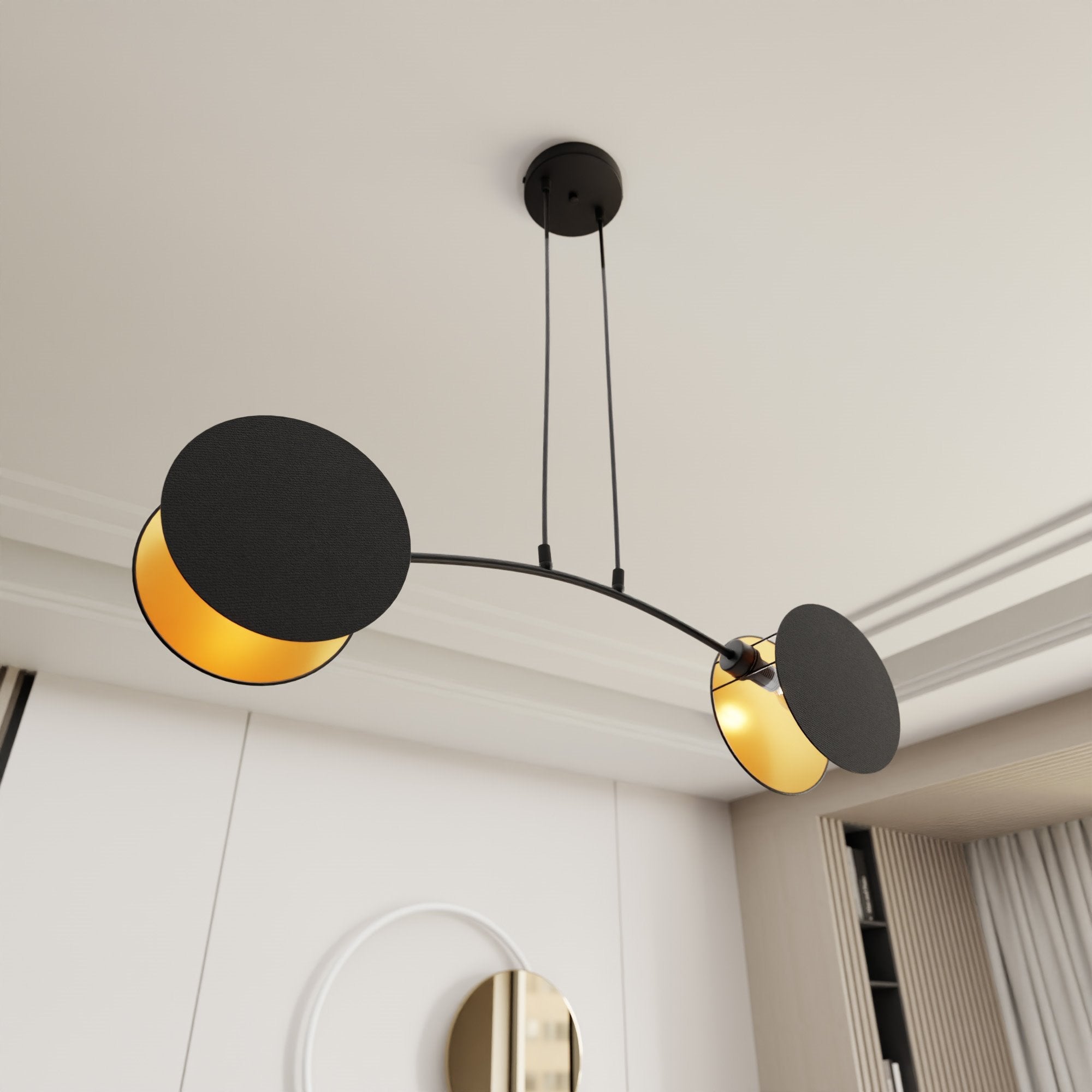 Lampa wisząca NELI czarno złota 2 punkty światła ZWIS sufitowa E27 - LAITICA
