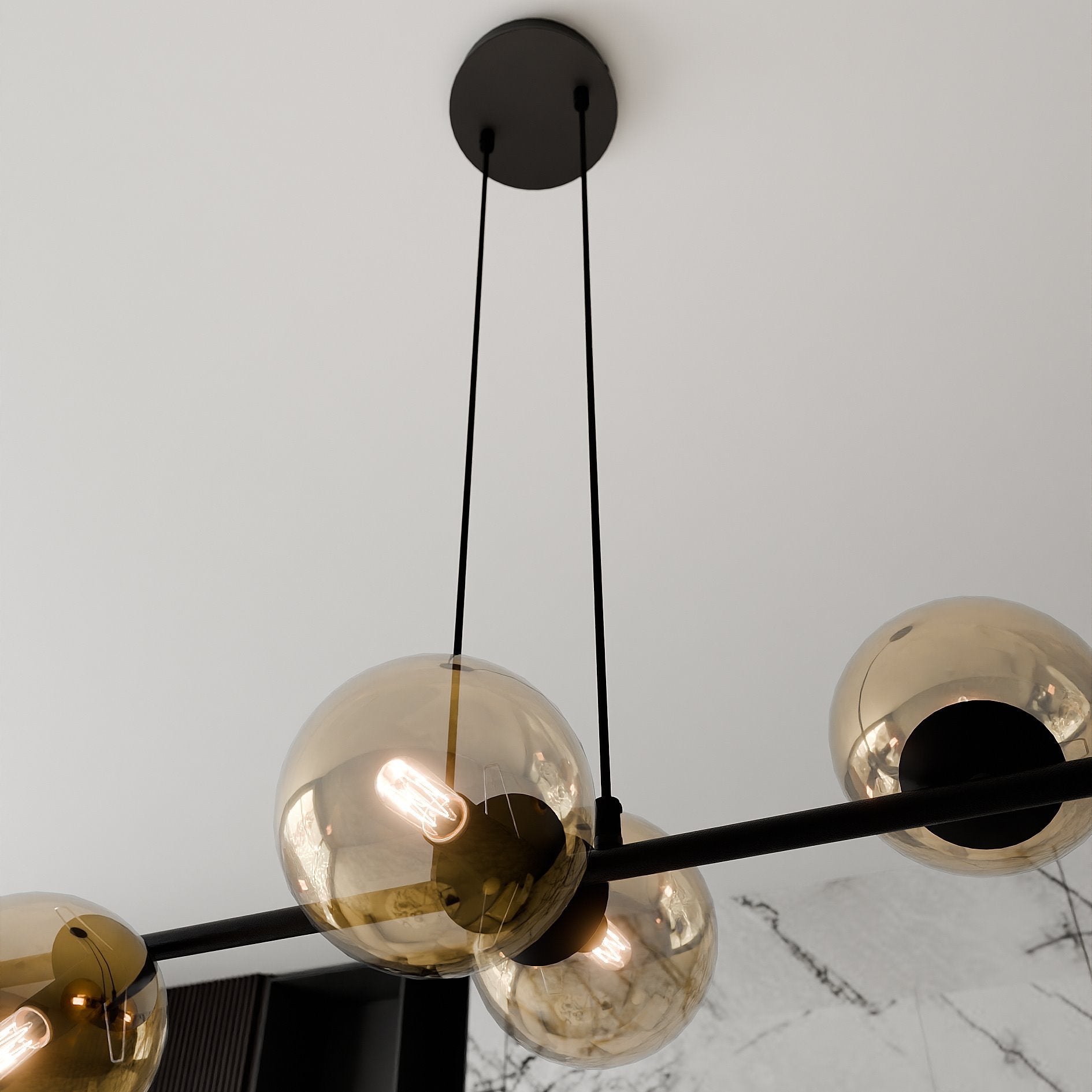 Lampa wisząca NELI duża 110cm SZKLANE KLOSZE miodowe 6xE14 regulowana - LAITICA