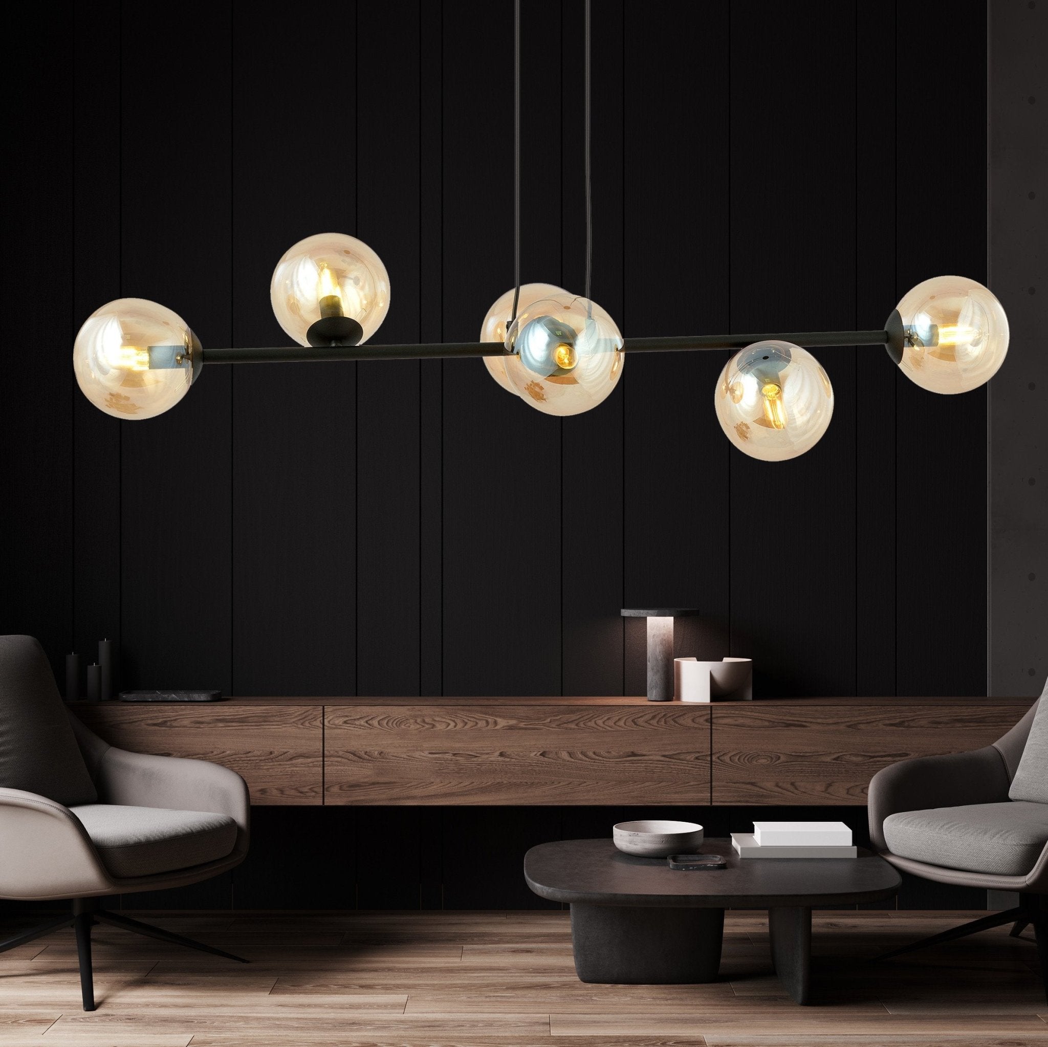 Lampa wisząca NELI duża 110cm SZKLANE KLOSZE miodowe 6xE14 regulowana - LAITICA