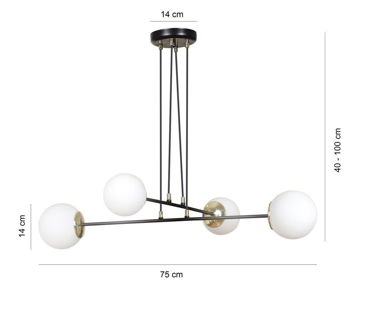 Lampa wisząca OGNIS 4 BLACK elegancka, klosze, czarno/złota - LAITICA