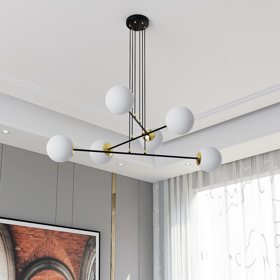 Lampa wisząca OGNIS 6 BLACK elegancka, klosze, czarno/złota - LAITICA
