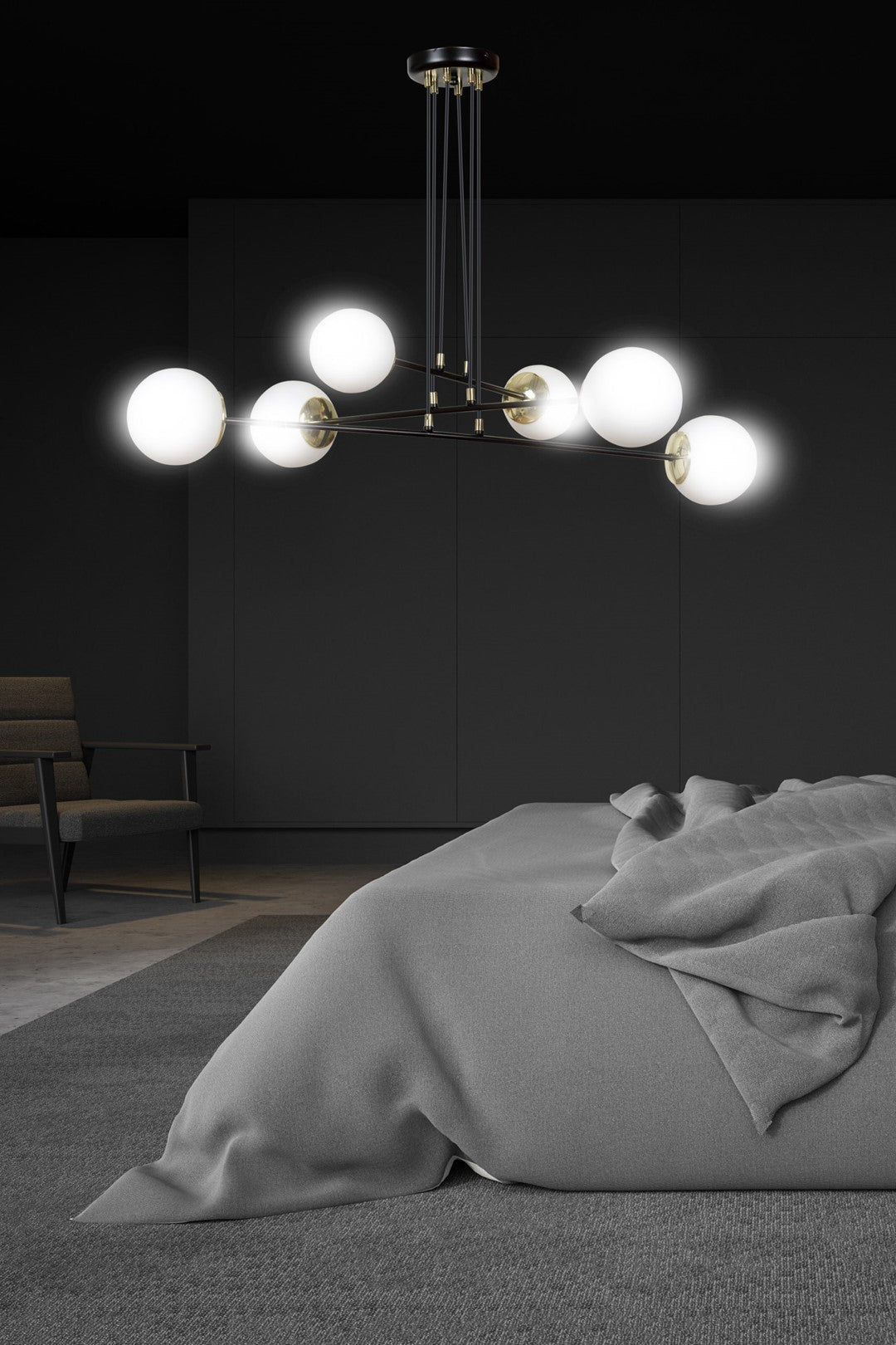 Lampa wisząca OGNIS 6 BLACK elegancka, klosze, czarno/złota - LAITICA