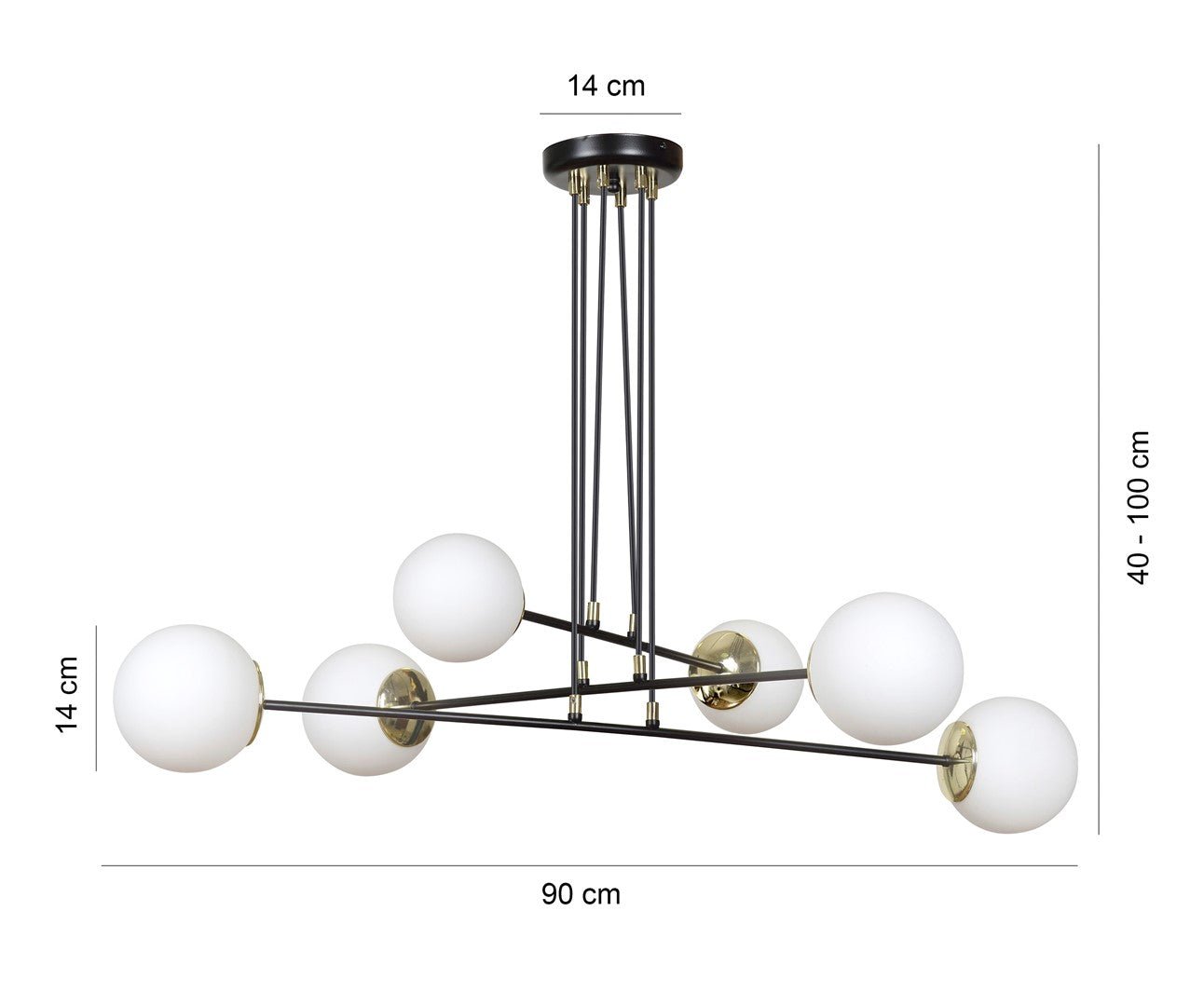 Lampa wisząca OGNIS 6 BLACK elegancka, klosze, czarno/złota - LAITICA