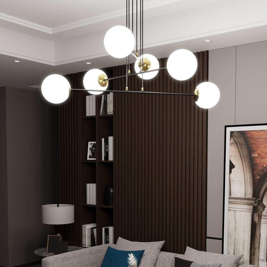 Lampa wisząca OGNIS 6 BLACK elegancka, klosze, czarno/złota - LAITICA