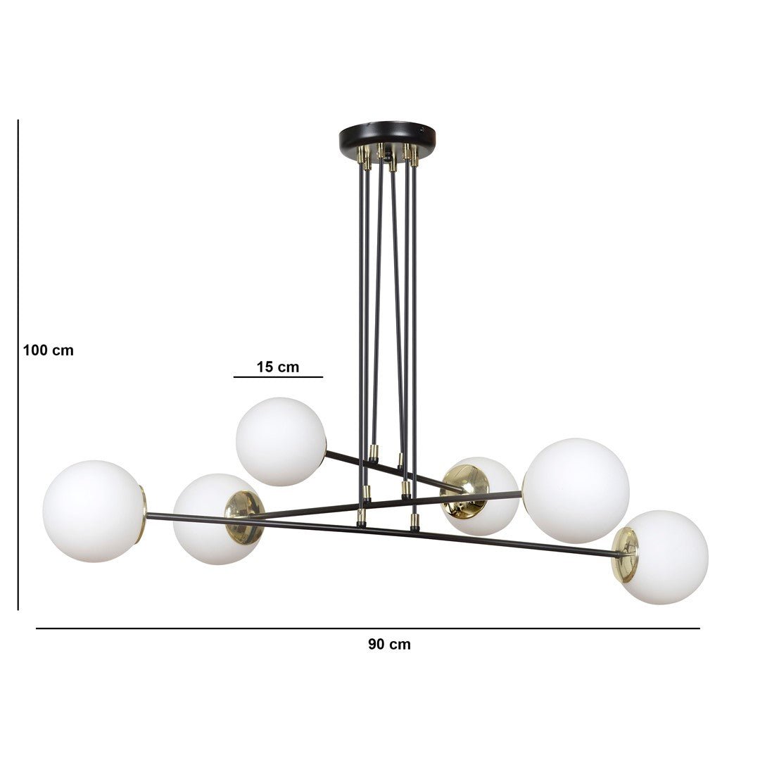 Lampa wisząca OGNIS 6 WHITE elegancka, klosz, biało/złota - LAITICA