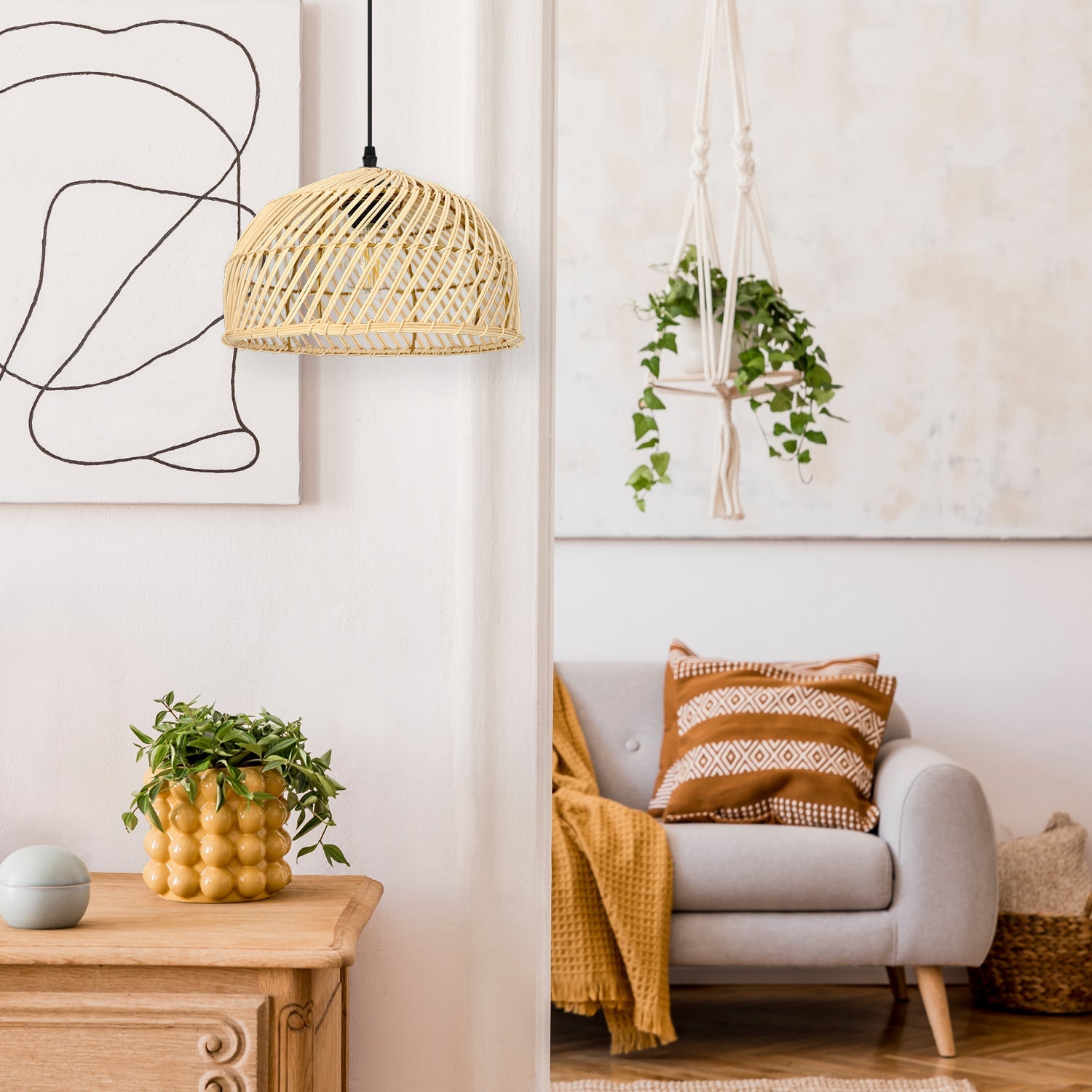 Lampa wisząca RIGA w stylu boho E27 rattanowa - LAITICA