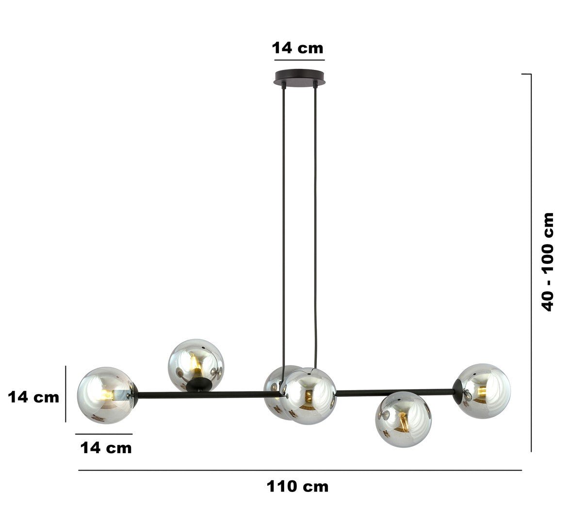 Lampa wisząca ROSSI 6 BL GRAFIT klosz grafit, czarna - LAITICA