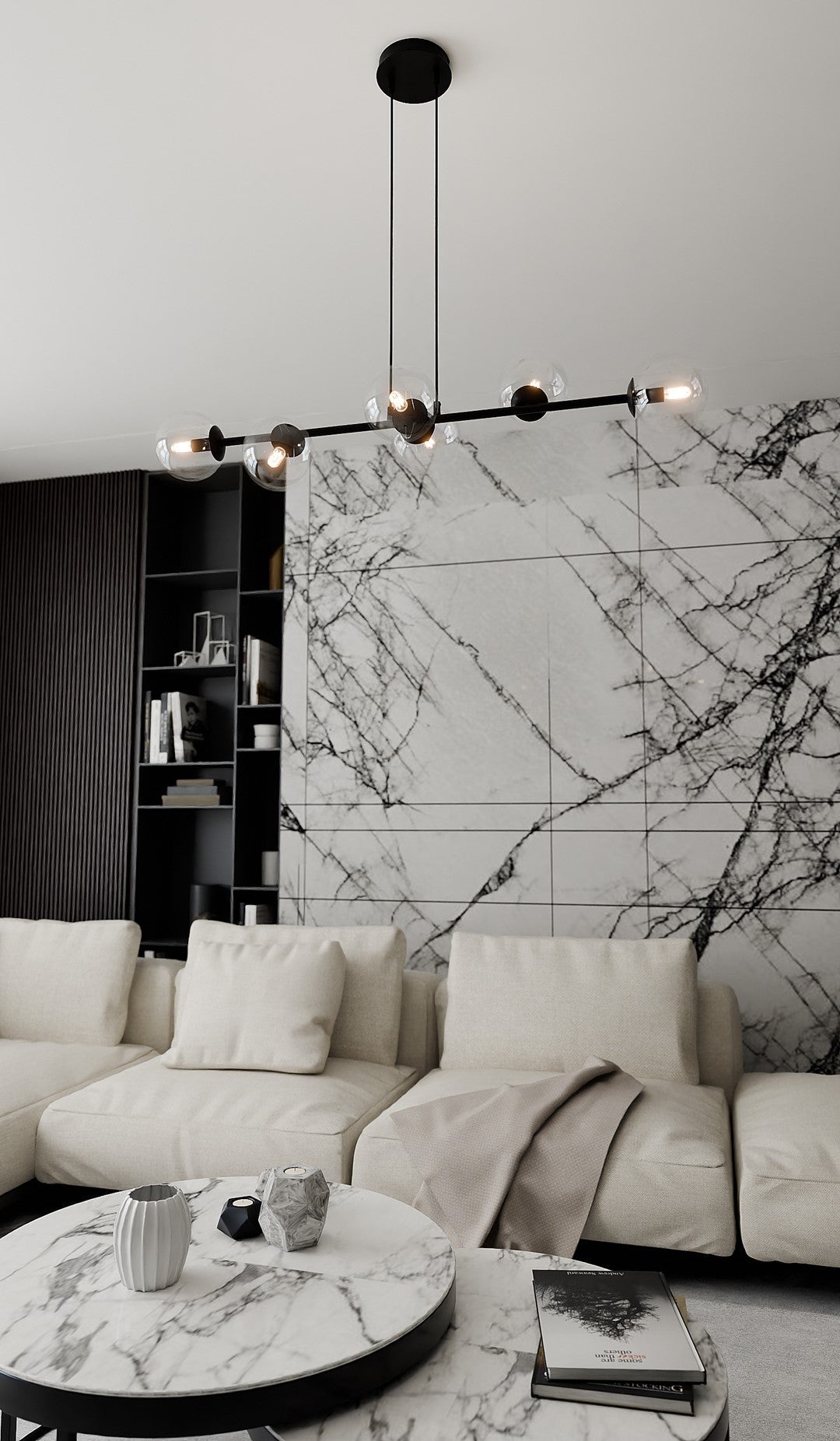 Lampa wisząca ROSSI 6 BL TRANSPARENT klosz czarna - LAITICA