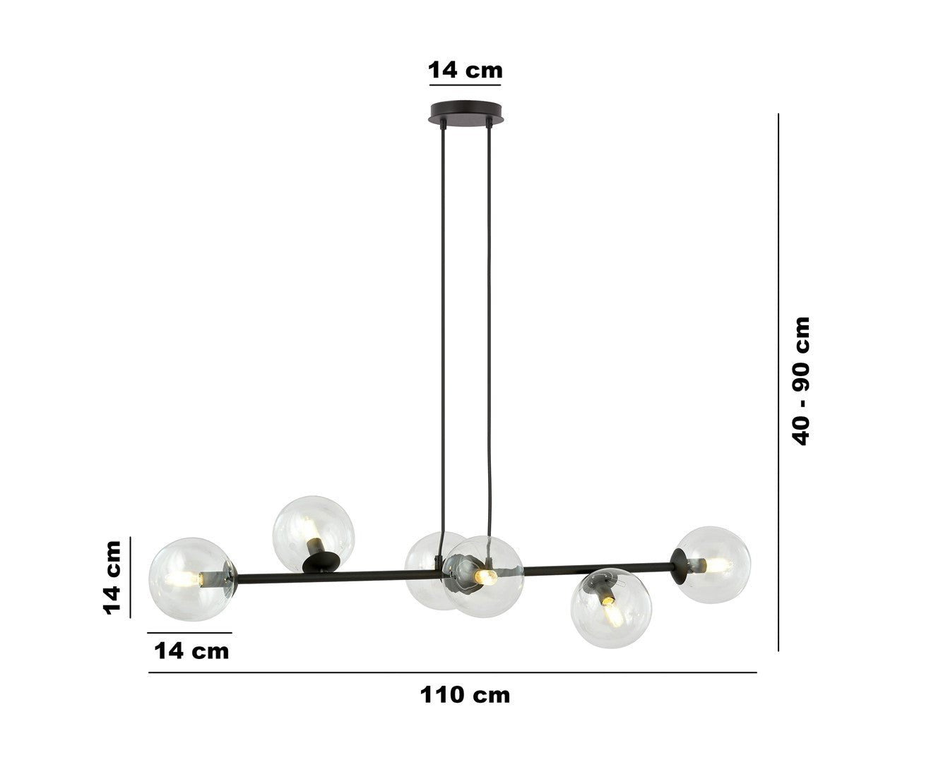 Lampa wisząca ROSSI 6 BL TRANSPARENT klosz czarna - LAITICA