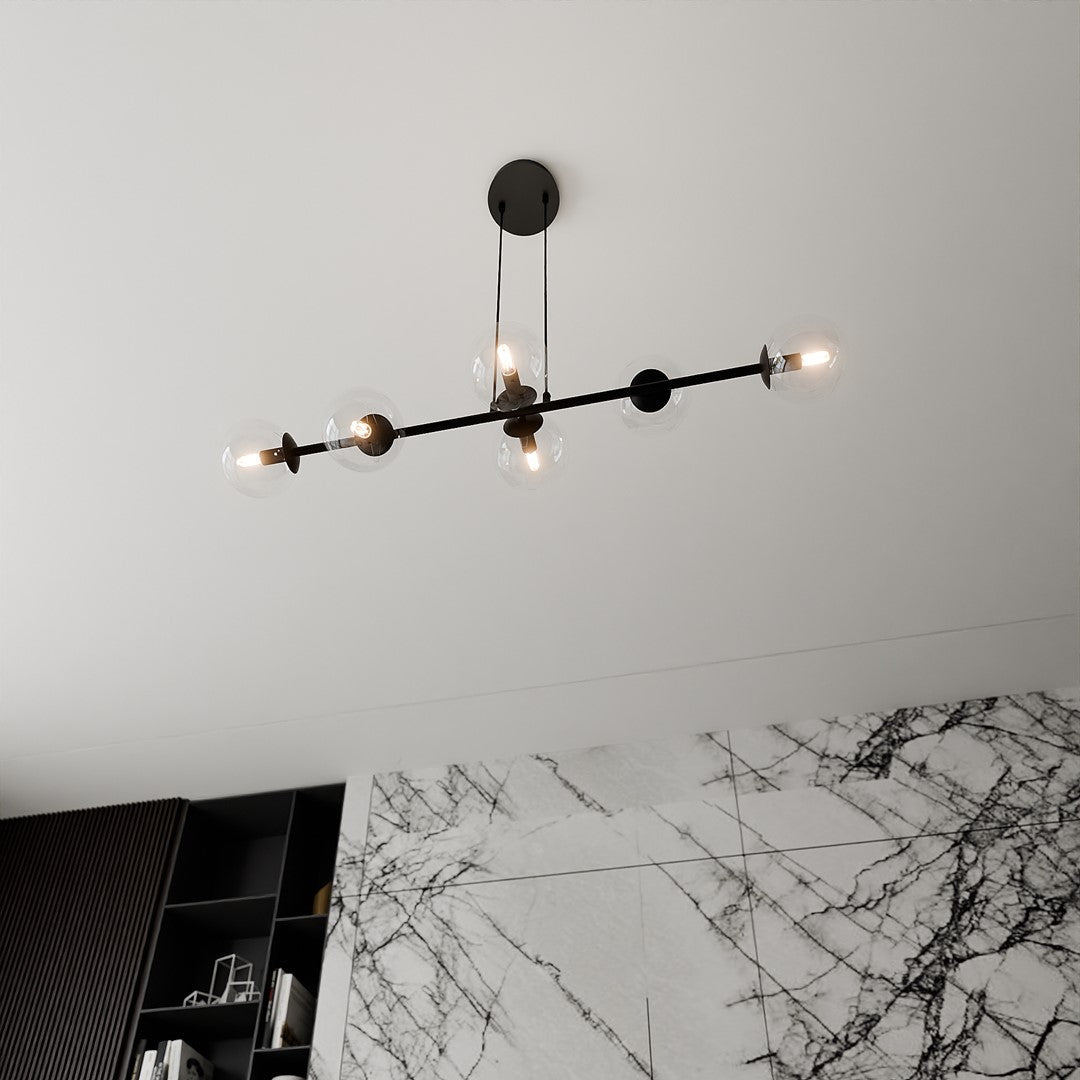 Lampa wisząca ROSSI 6 BL TRANSPARENT klosz czarna - LAITICA