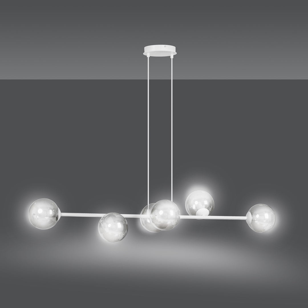 Lampa wisząca ROSSI 6 WH GRAFIT klosz grafit biała - LAITICA
