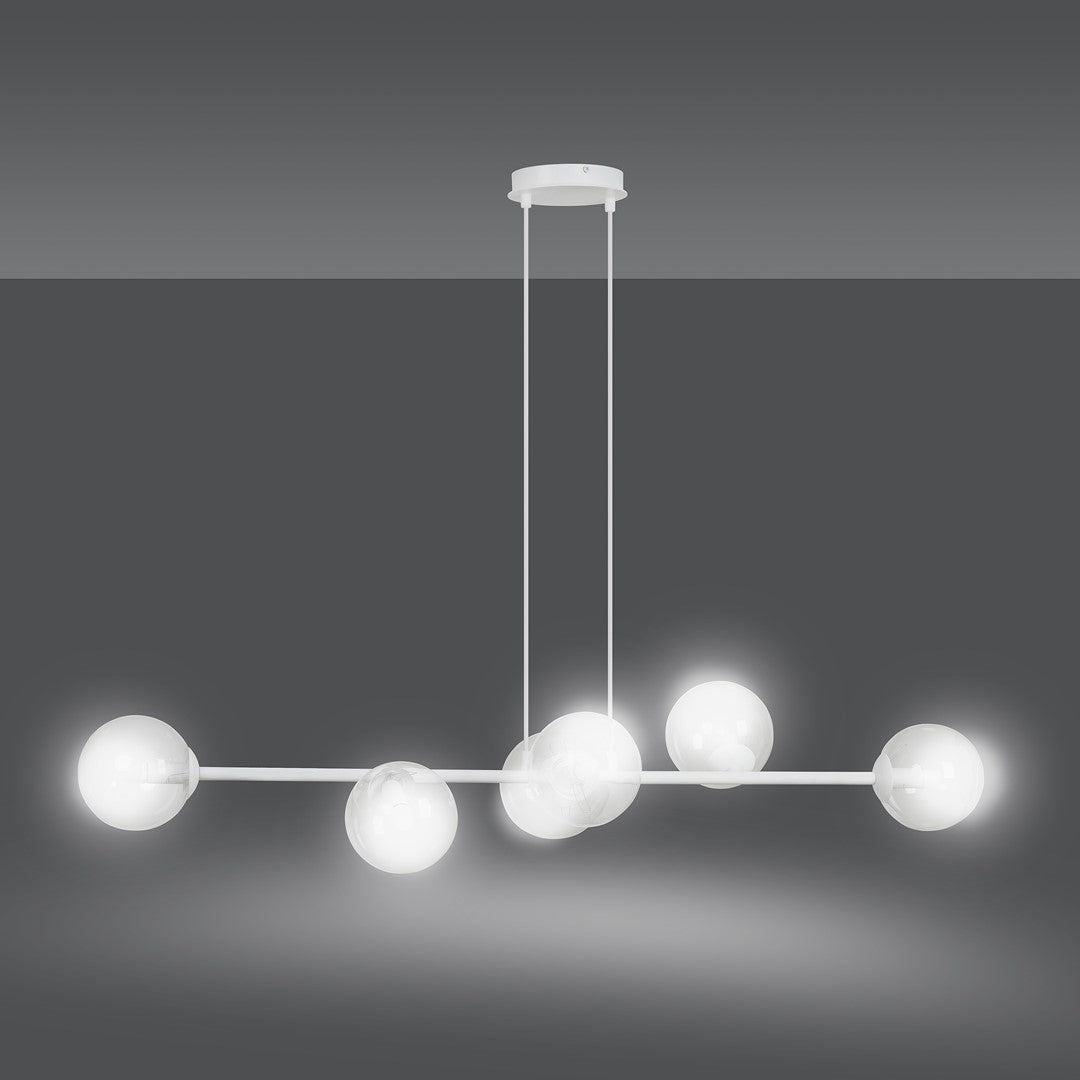 Lampa wisząca ROSSI 6 WH TRANSPARENT nowoczesna klosz biała - LAITICA