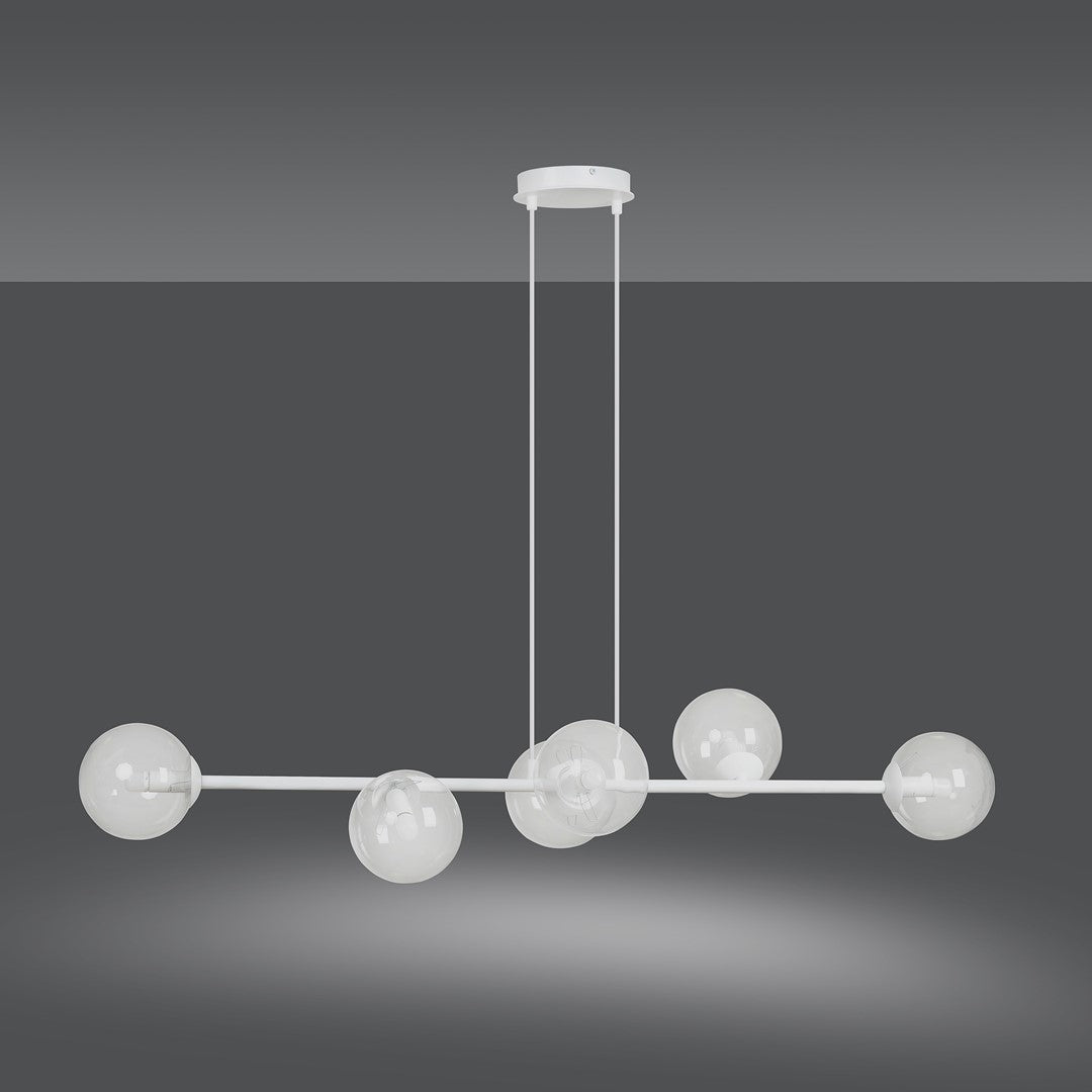 Lampa wisząca ROSSI 6 WH TRANSPARENT nowoczesna klosz biała - LAITICA