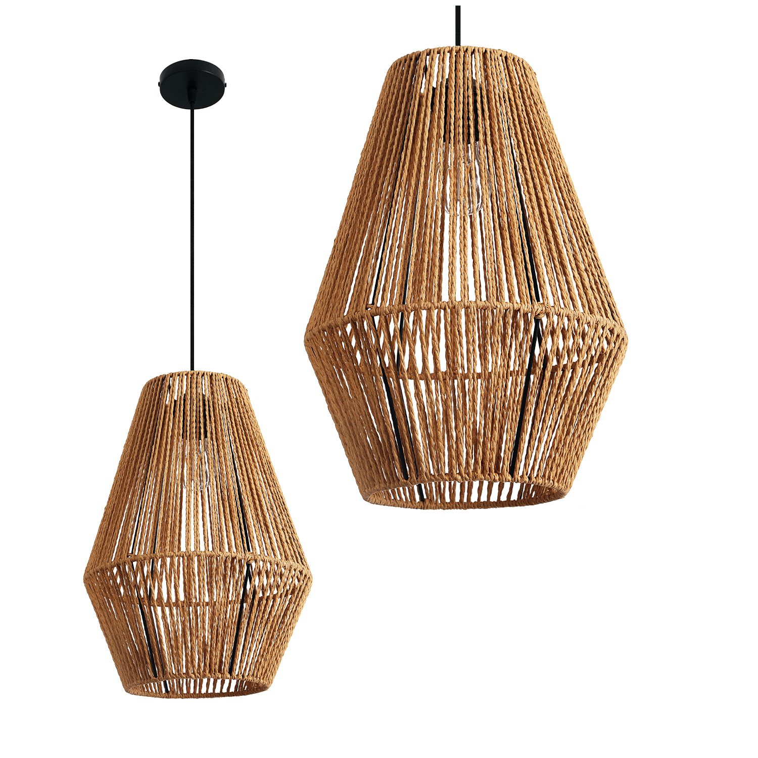 Lampa Wisząca SIBU 30cm Mała metal + sznurek 1xE27 Naturalna BOHO sufitowa - LAITICA