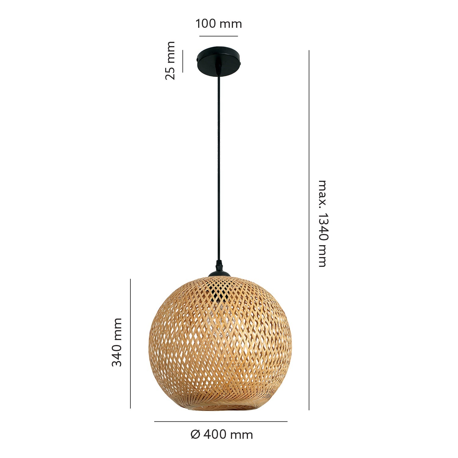 Lampa Wisząca styl Boho BITAVIA S ABAŻUR 40cm Bambusowy Naturalna do salonu - LAITICA