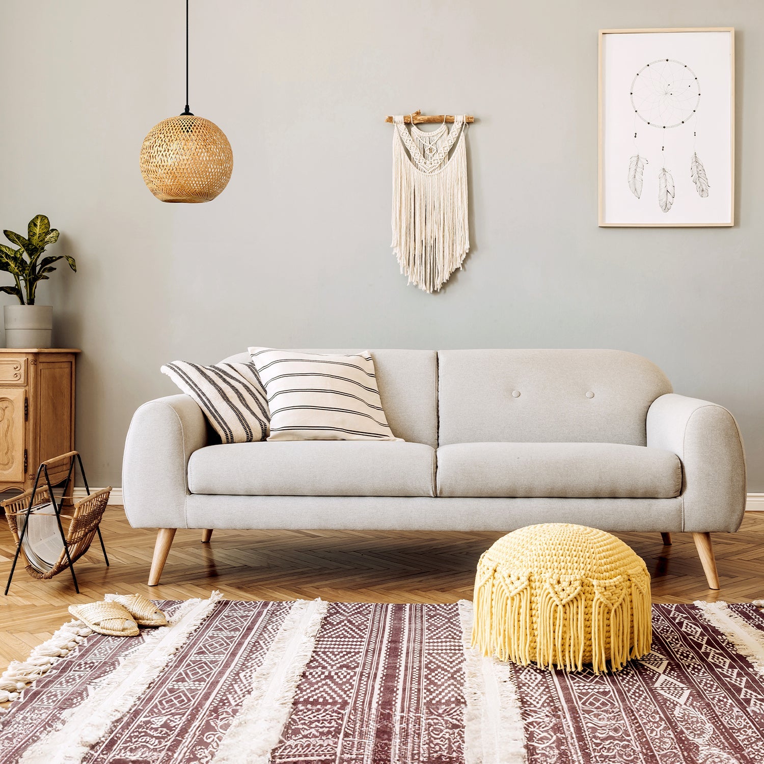Lampa Wisząca styl Boho BITAVIA S ABAŻUR 40cm Bambusowy Naturalna do salonu - LAITICA