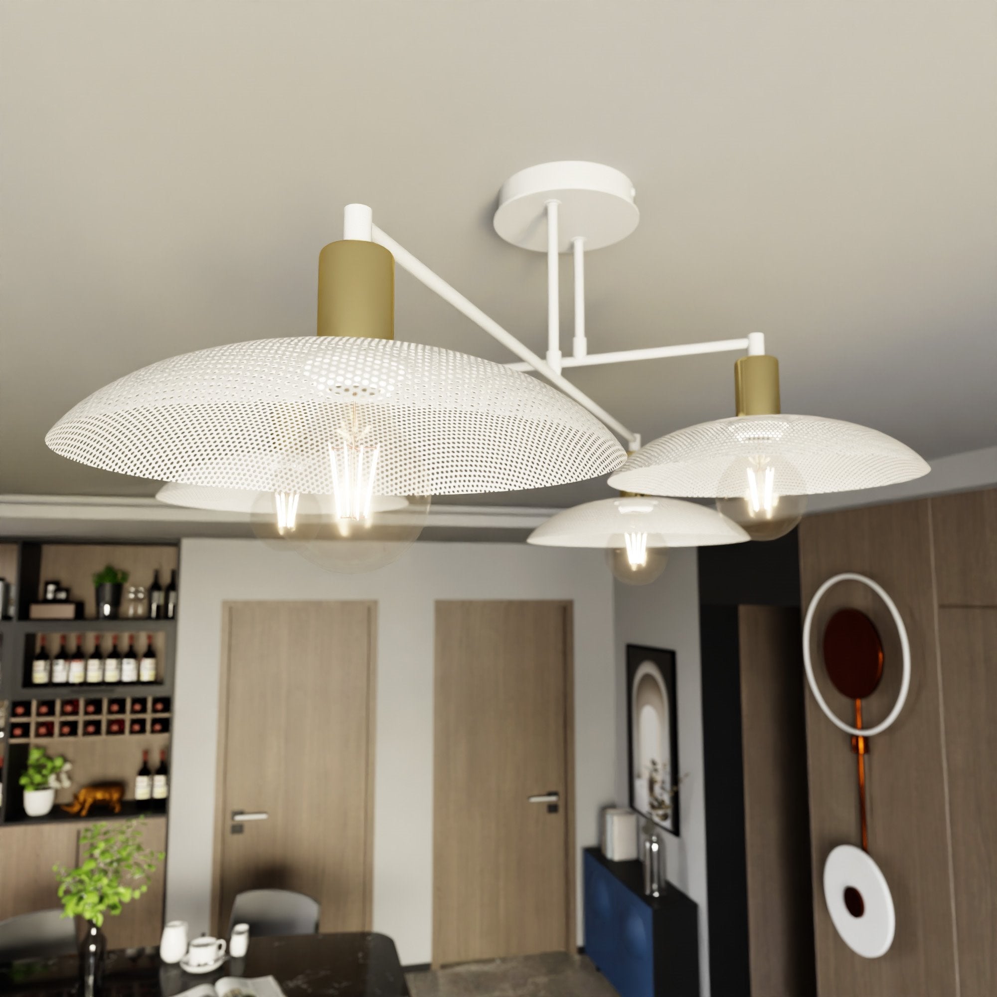 Lampa wisząca SUFITOWA NELI biała 4 klosze 4xE27 metal złote elementy - LAITICA