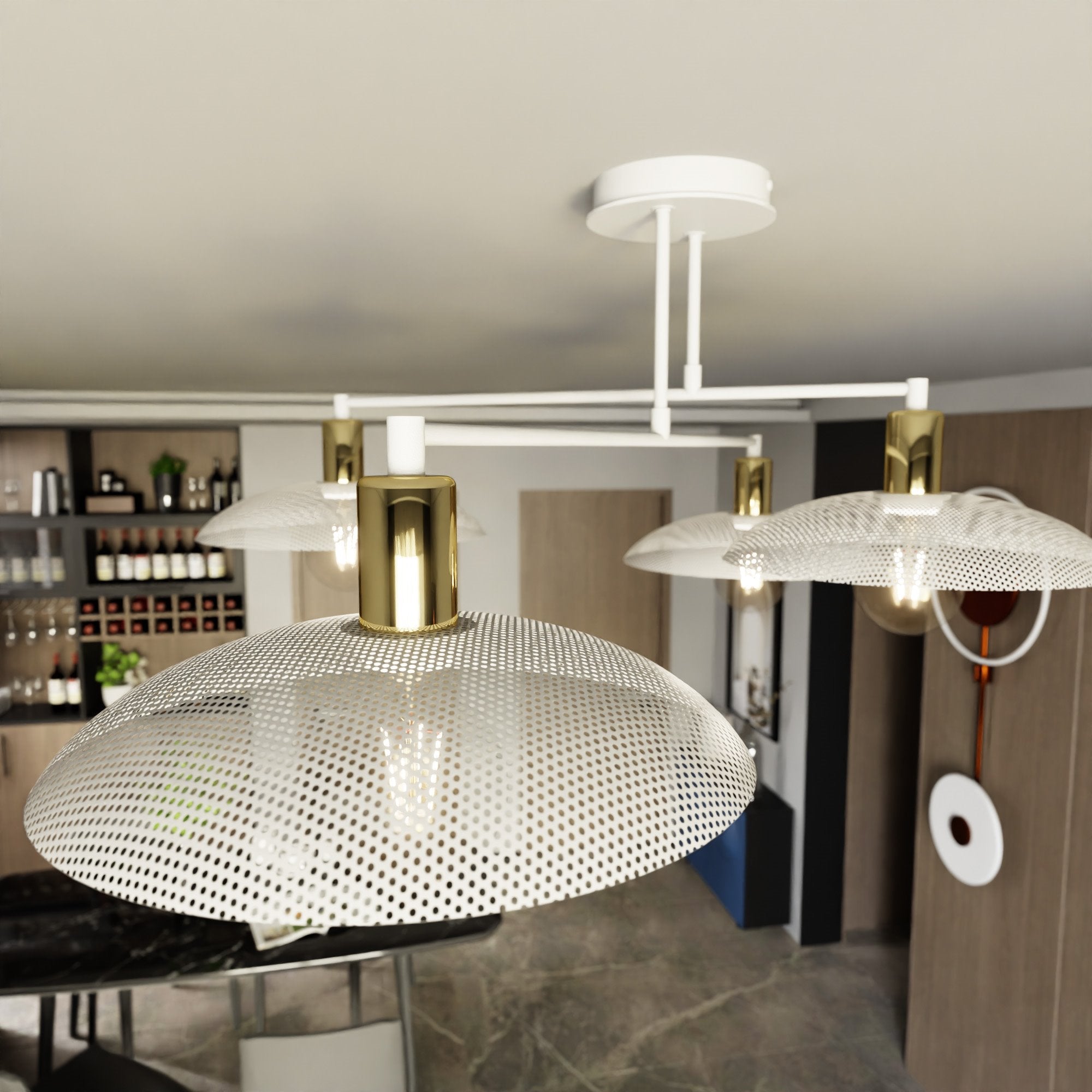 Lampa wisząca SUFITOWA NELI biała 4 klosze 4xE27 metal złote elementy - LAITICA