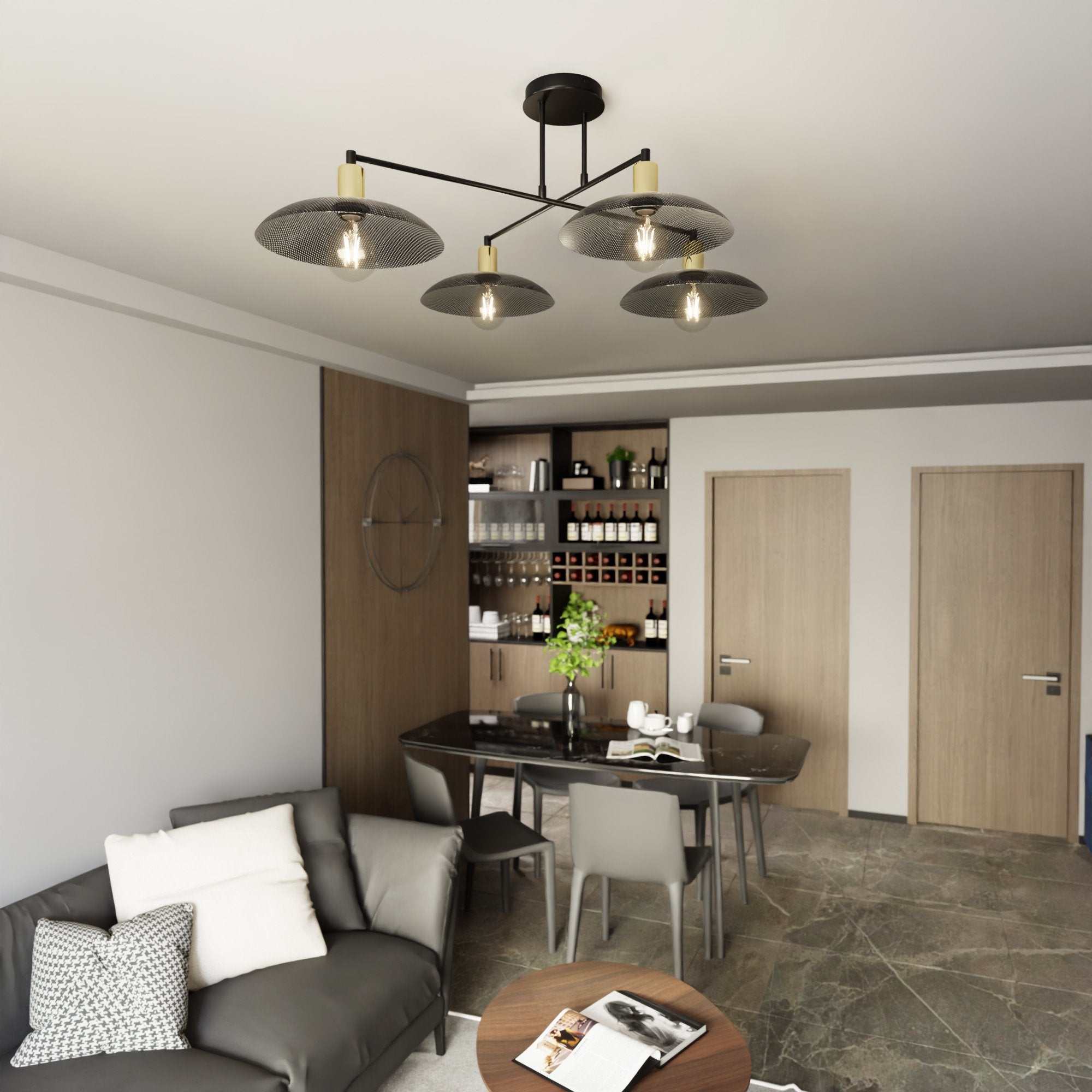 Lampa wisząca SUFITOWA NELI czarna 4 klosze 4xE27 metal złote elementy - LAITICA