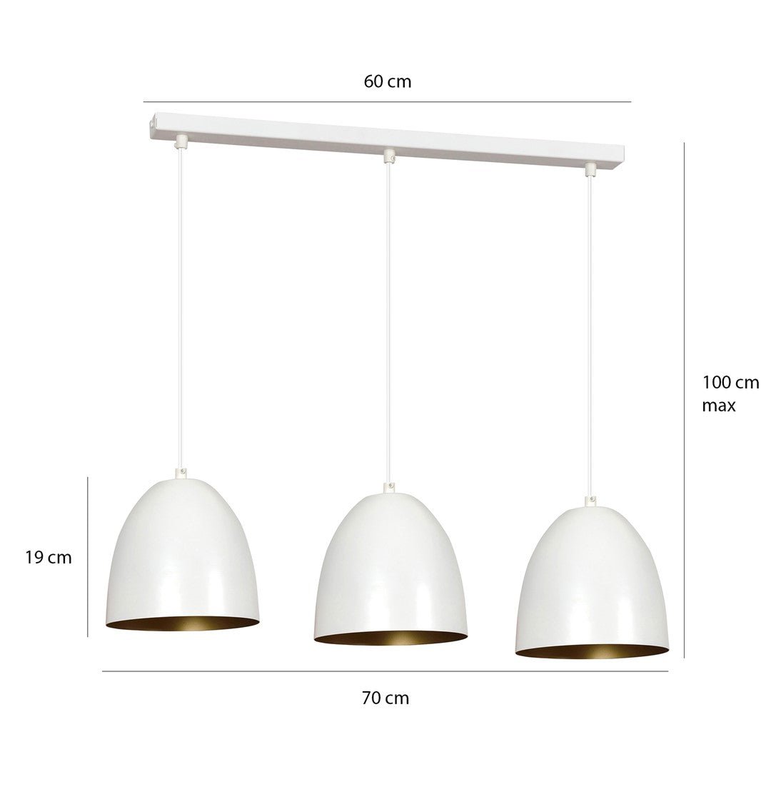 Lampa wisząca SYDNEY biało - złota NOWOCZESNA 3 punkty światła E27 ZWIS - LAITICA
