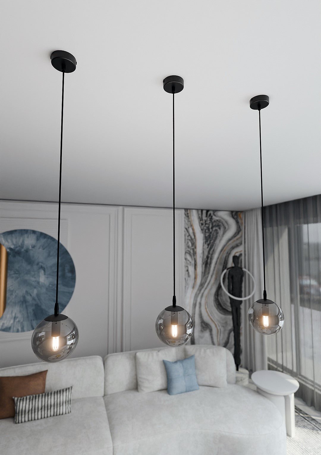 Lampa wisząca VEGAS 1 punkt światła E14 REGULOWANA klosz grafitowy - LAITICA