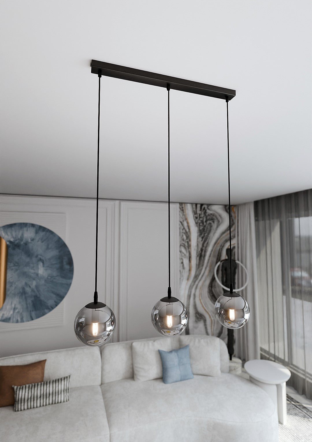 Lampa wisząca VEGAS 3 punkty światła E14 REGULOWANA klosz grafitowy - LAITICA