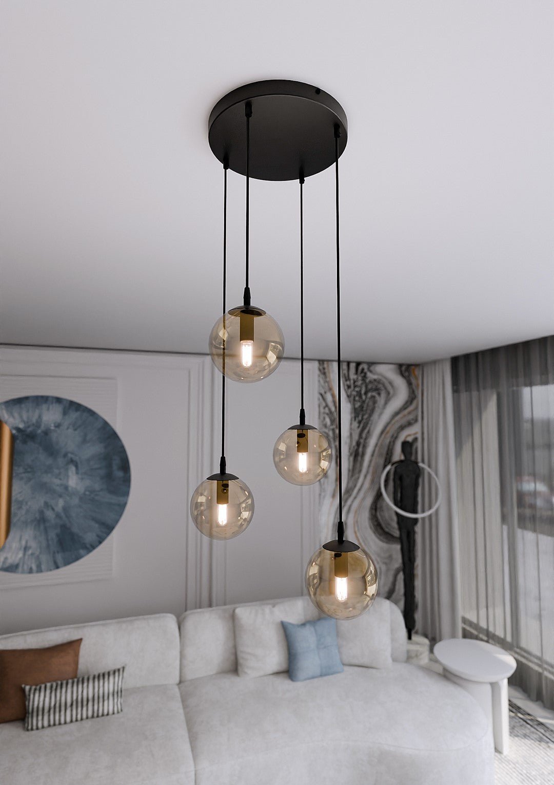 Lampa wisząca VEGAS zwis 4xE14 szklany klosz MIODOWY regulowana - LAITICA