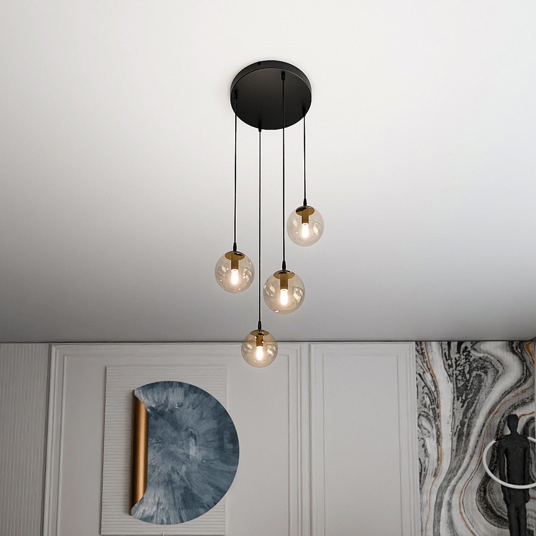 Lampa wisząca VEGAS zwis 4xE14 szklany klosz MIODOWY regulowana - LAITICA