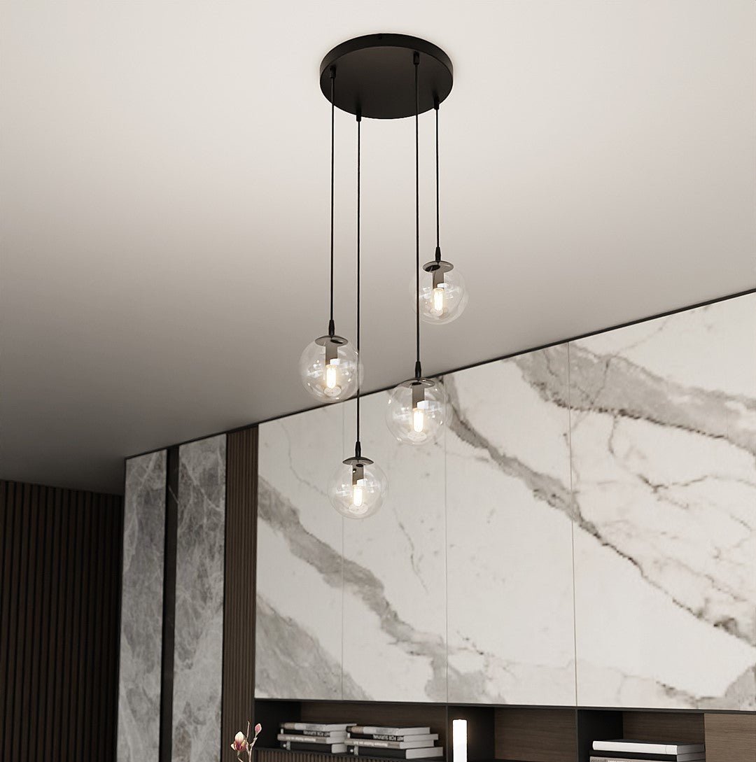 Lampa wisząca VEGAS zwis 4xE14 szklany klosz przeźroczysty regulowana - LAITICA