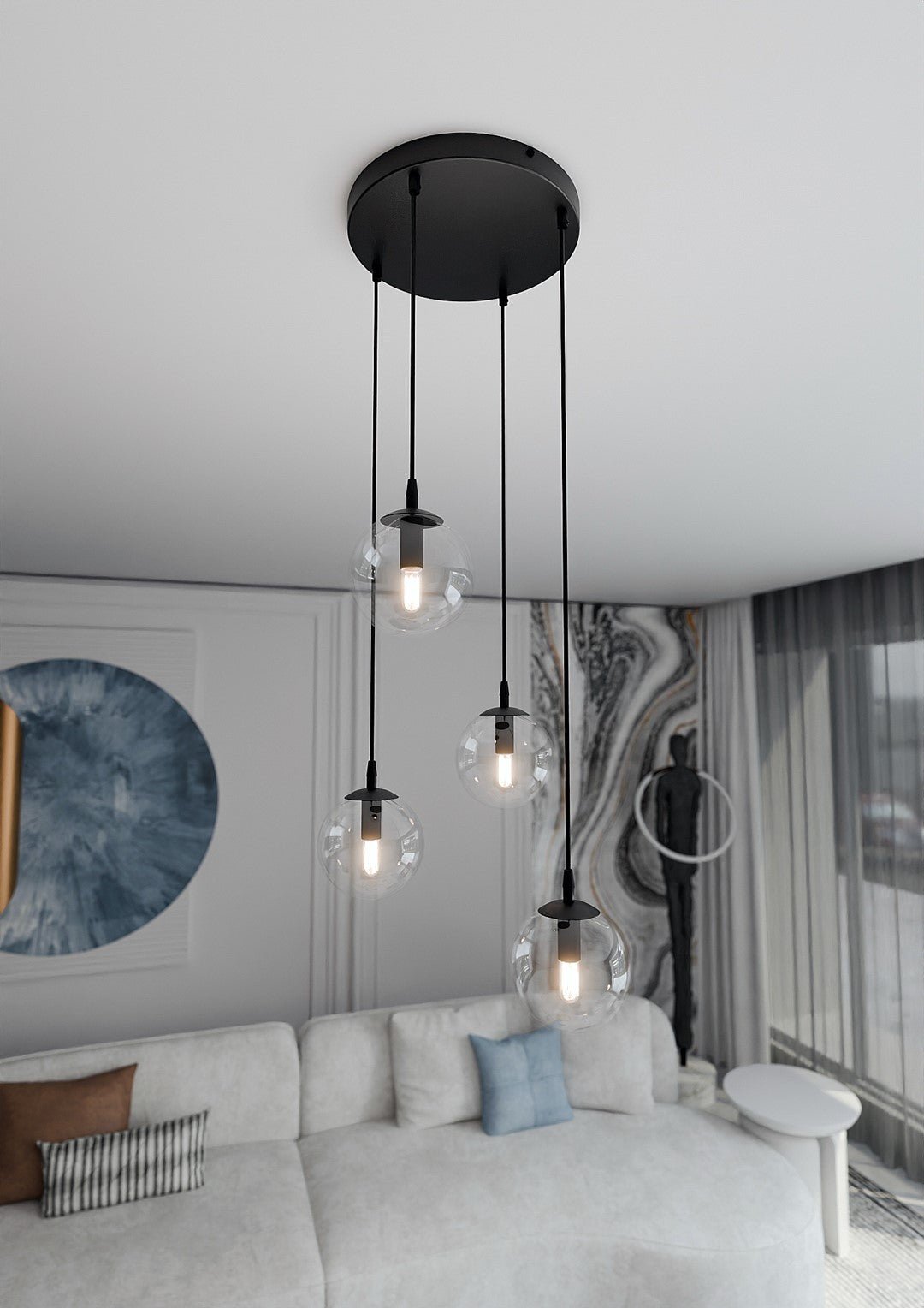 Lampa wisząca VEGAS zwis 4xE14 szklany klosz przeźroczysty regulowana - LAITICA