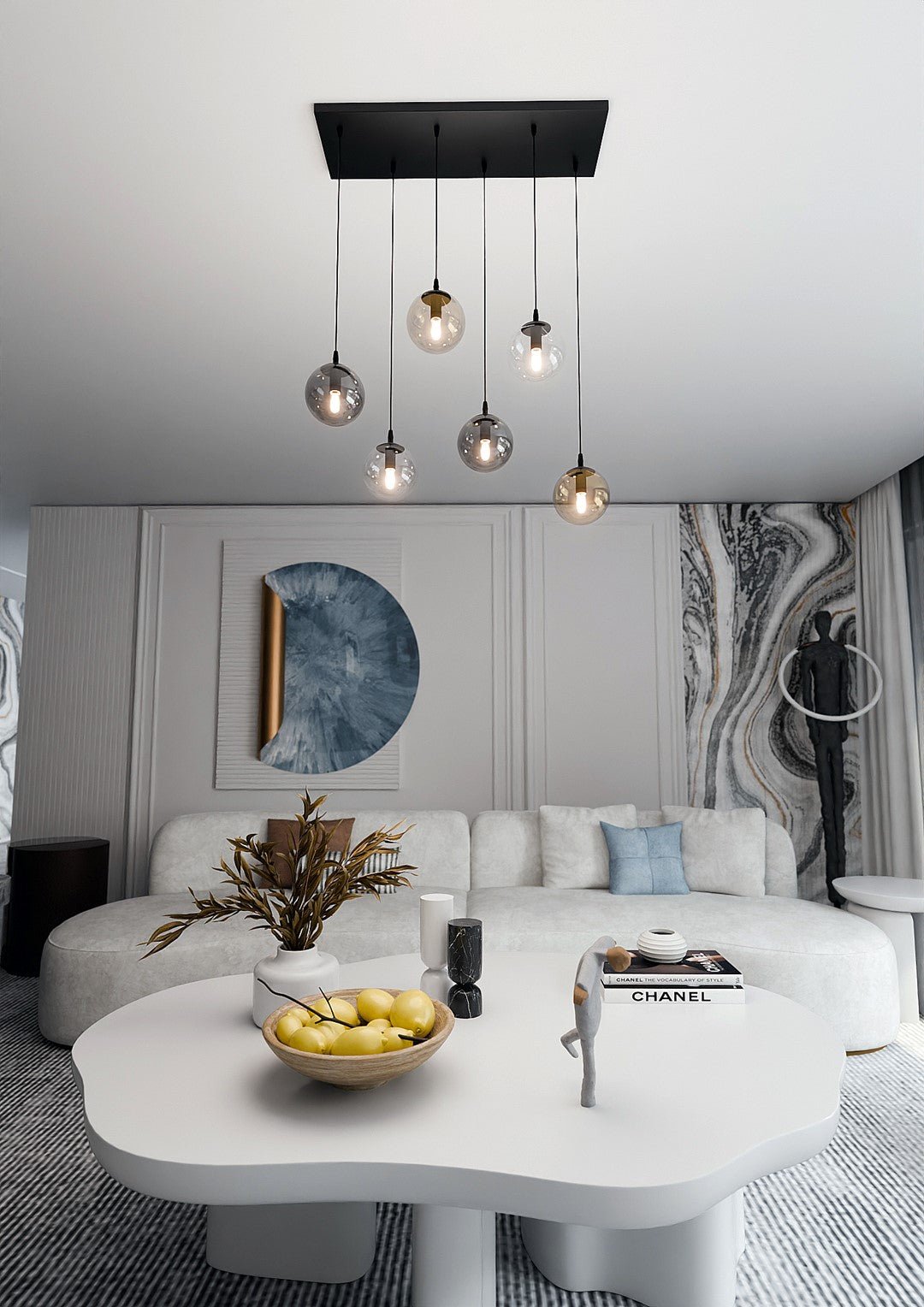 Lampa wisząca VEGAS zwis 6xE14 szklany klosz 3 KOLORY regulowana - LAITICA