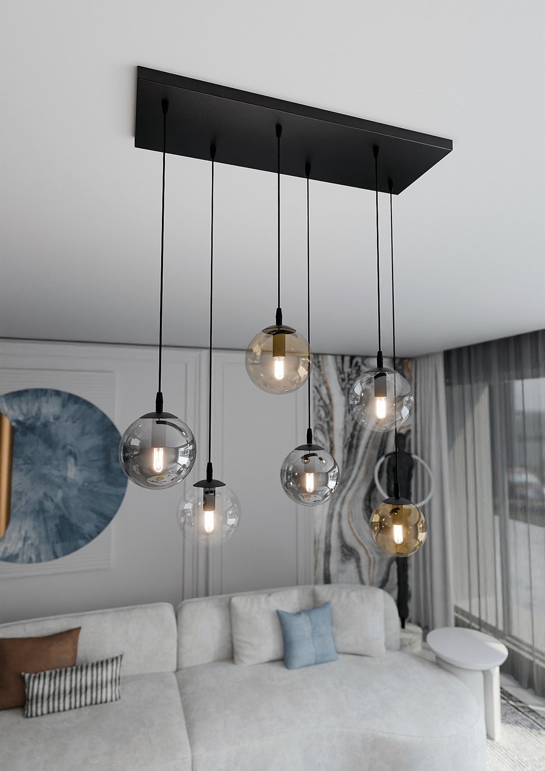 Lampa wisząca VEGAS zwis 6xE14 szklany klosz 3 KOLORY regulowana - LAITICA