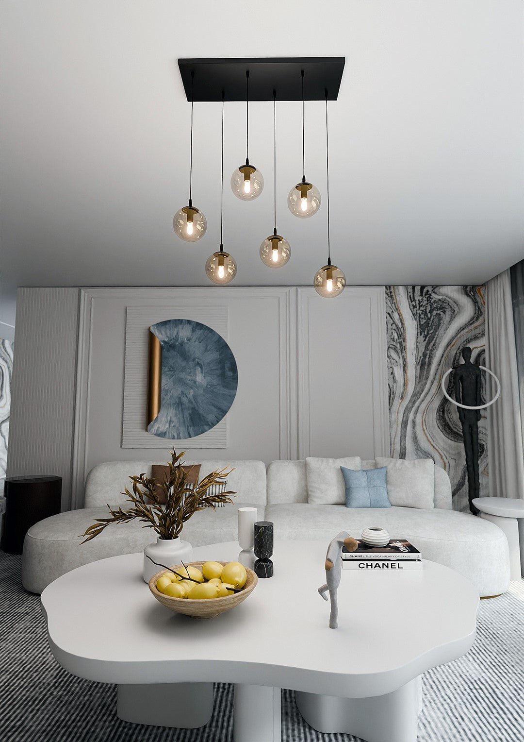 Lampa wisząca VEGAS zwis 6xE14 szklany klosz MIODOWY regulowana - LAITICA