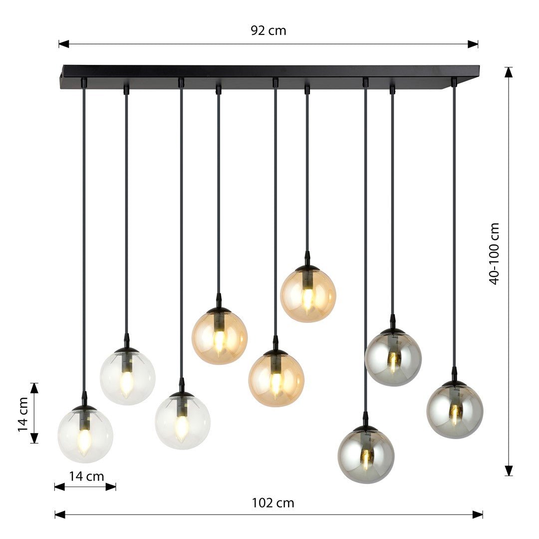 Lampa wisząca VEGAS zwis 9xE14 szklany klosz 3 KOLORY regulowana - LAITICA