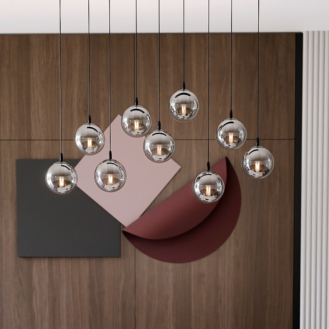 Lampa wisząca VEGAS zwis 9xE14 szklany klosz GRAFITOWY regulowana - LAITICA