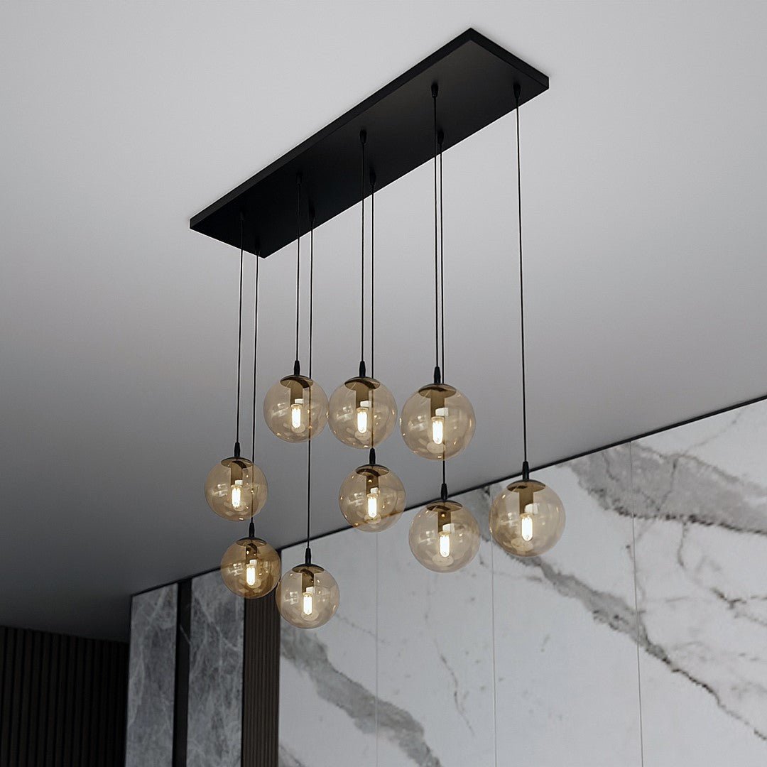 Lampa wisząca VEGAS zwis 9xE14 szklany klosz MIODOWY regulowana - LAITICA