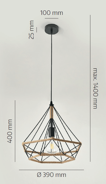 Lampa wisząca VIENNA LOFT sznur jutowy i metal SUFITOWA 1xE27 nowoczesna - LAITICA