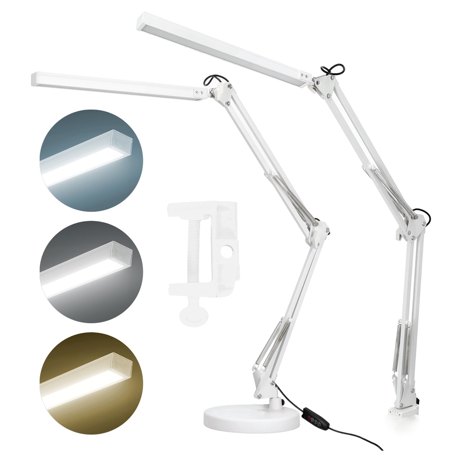 Lampka biurkowa LED 14W montaż do blatu regulacja ramienia ściemniacz 3 barwy światła CCT - LAITICA