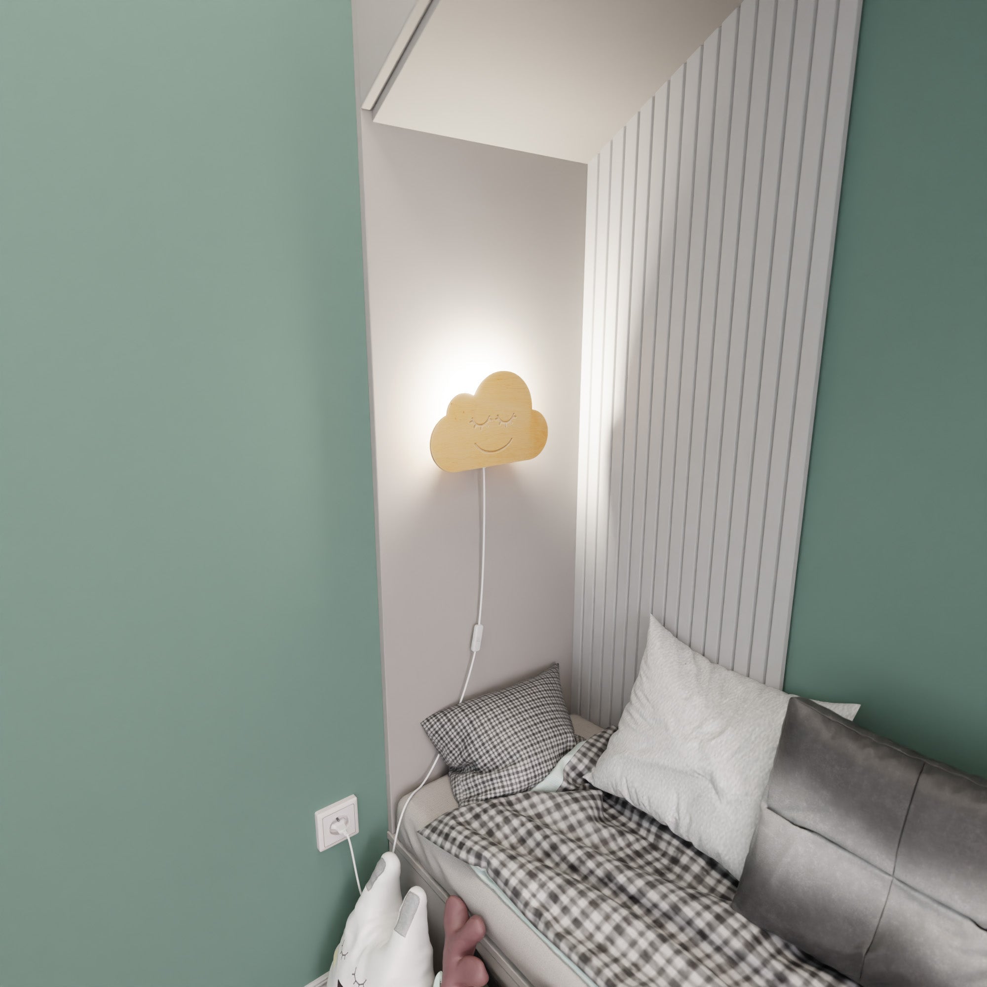 Lampka dziecięca kinkiet BAMBINO CHMURKA drewniana lampka dekoracyjna 1xE14 - LAITICA