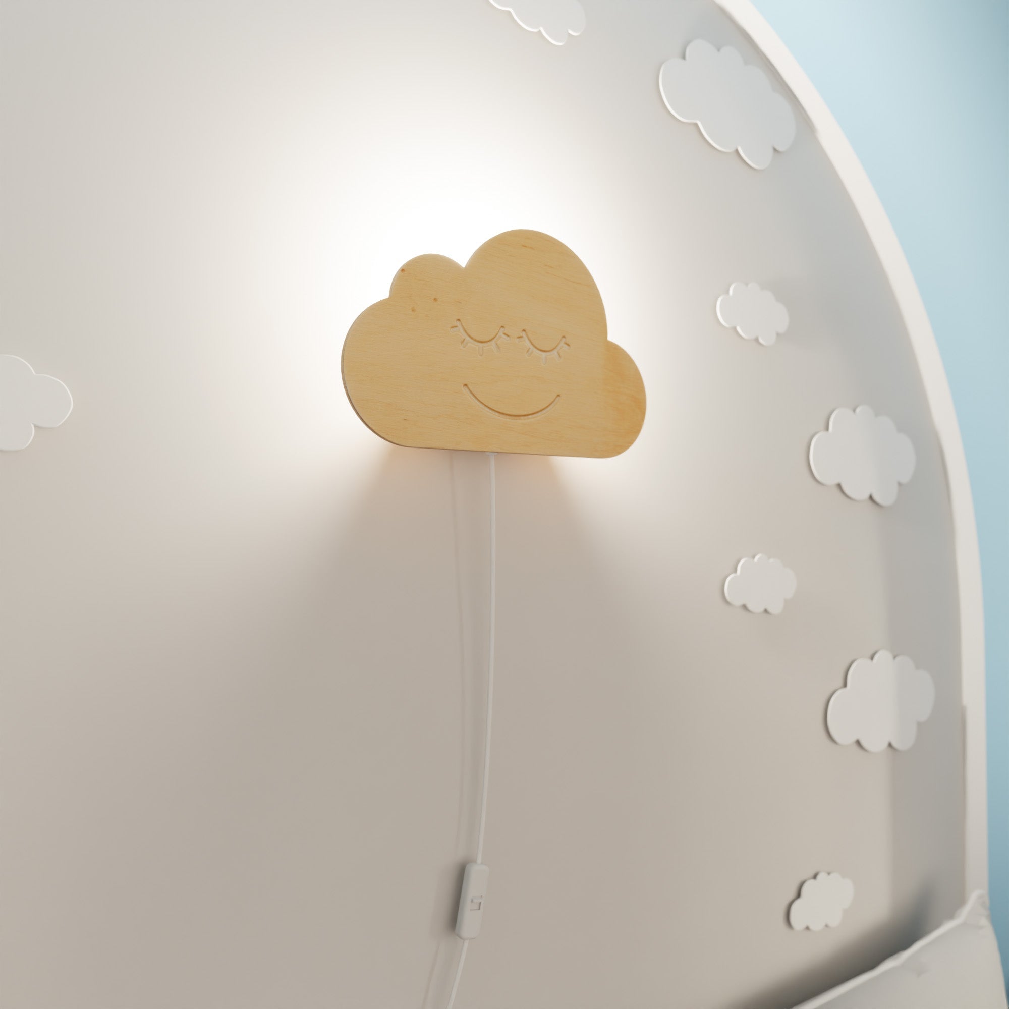 Lampka dziecięca kinkiet BAMBINO CHMURKA drewniana lampka dekoracyjna 1xE14 - LAITICA