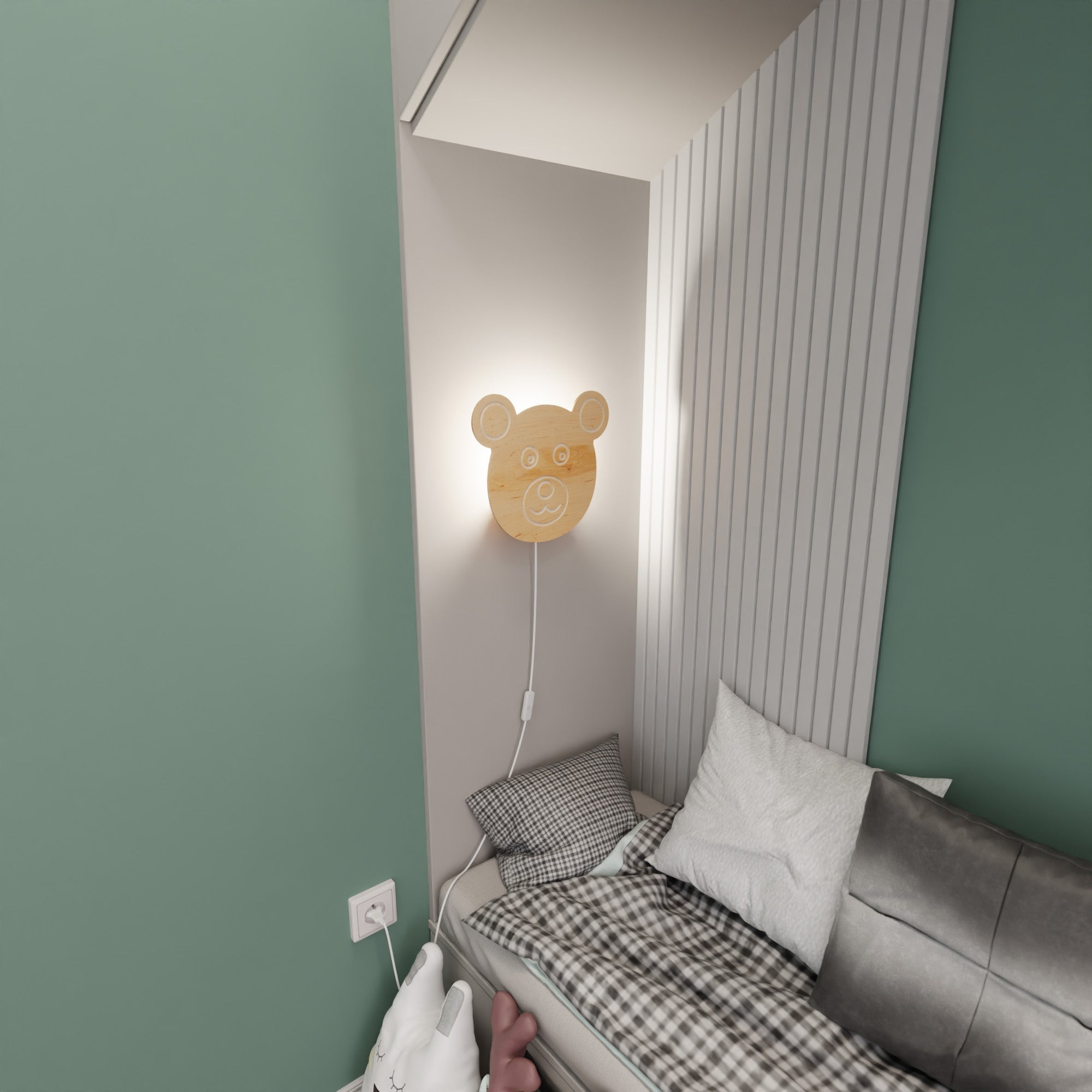 Lampka dziecięca kinkiet BAMBINO MIŚ drewniana lampka dekoracyjna 1xE14 - LAITICA