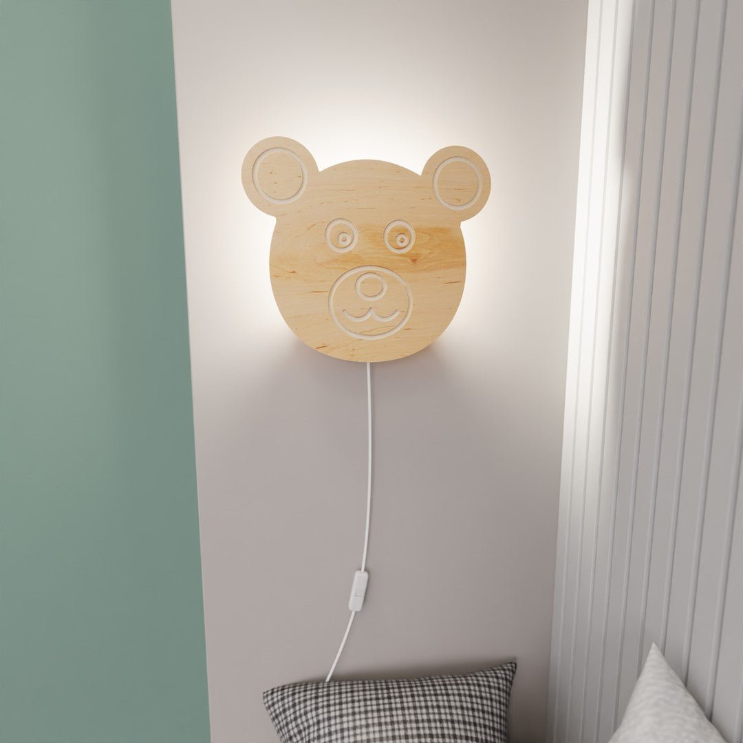 Lampka dziecięca kinkiet BAMBINO MIŚ drewniana lampka dekoracyjna 1xE14 - LAITICA
