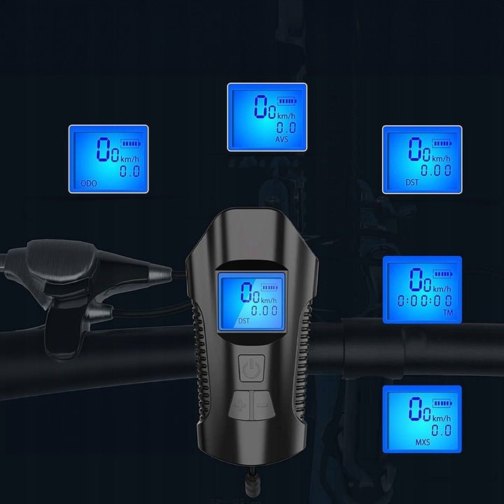 Lampka ROWEROWA Na Kierownicę LED LICZNIK PRZÓD + TYŁ Zestaw Klakson Mocna - LAITICA