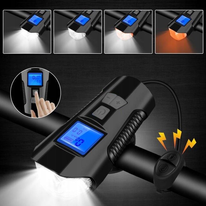 Lampka ROWEROWA Na Kierownicę LED LICZNIK PRZÓD + TYŁ Zestaw Klakson Mocna - LAITICA