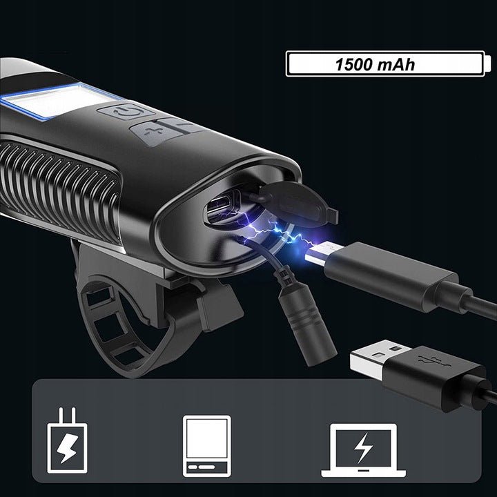 Lampka ROWEROWA Na Kierownicę LED LICZNIK PRZÓD + TYŁ Zestaw Klakson Mocna - LAITICA