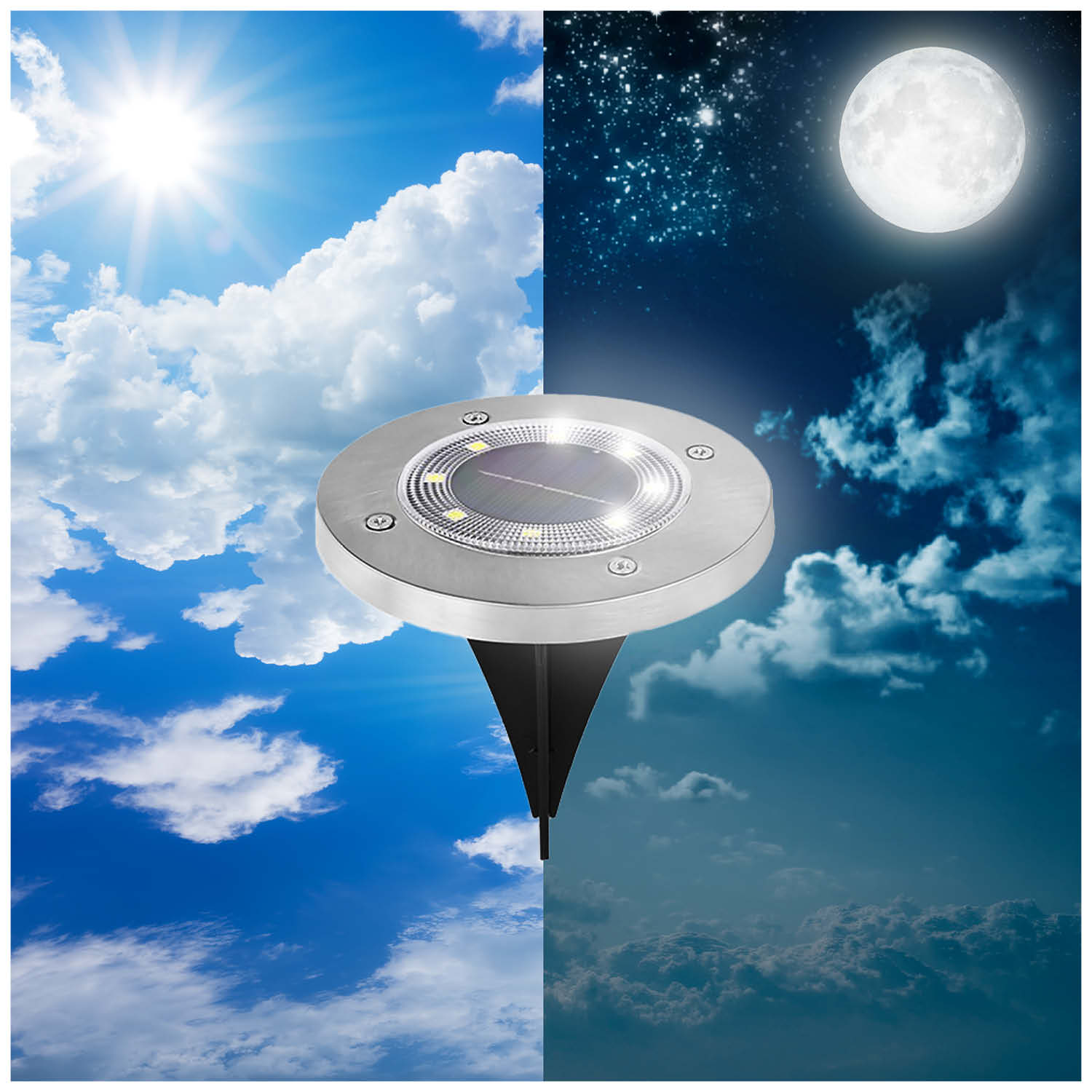 Lampki Solarne do ogrodu LED Dyski Gruntowe Wbijane 4000K IP44 - 4szt - LAITICA