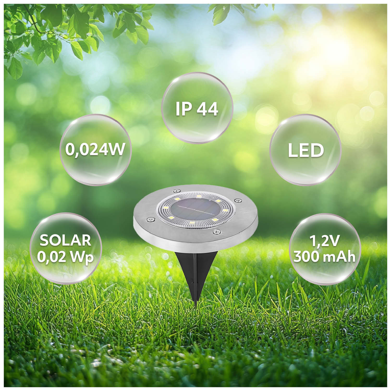 Lampki Solarne do ogrodu LED Dyski Gruntowe Wbijane 4000K IP44 - 4szt - LAITICA